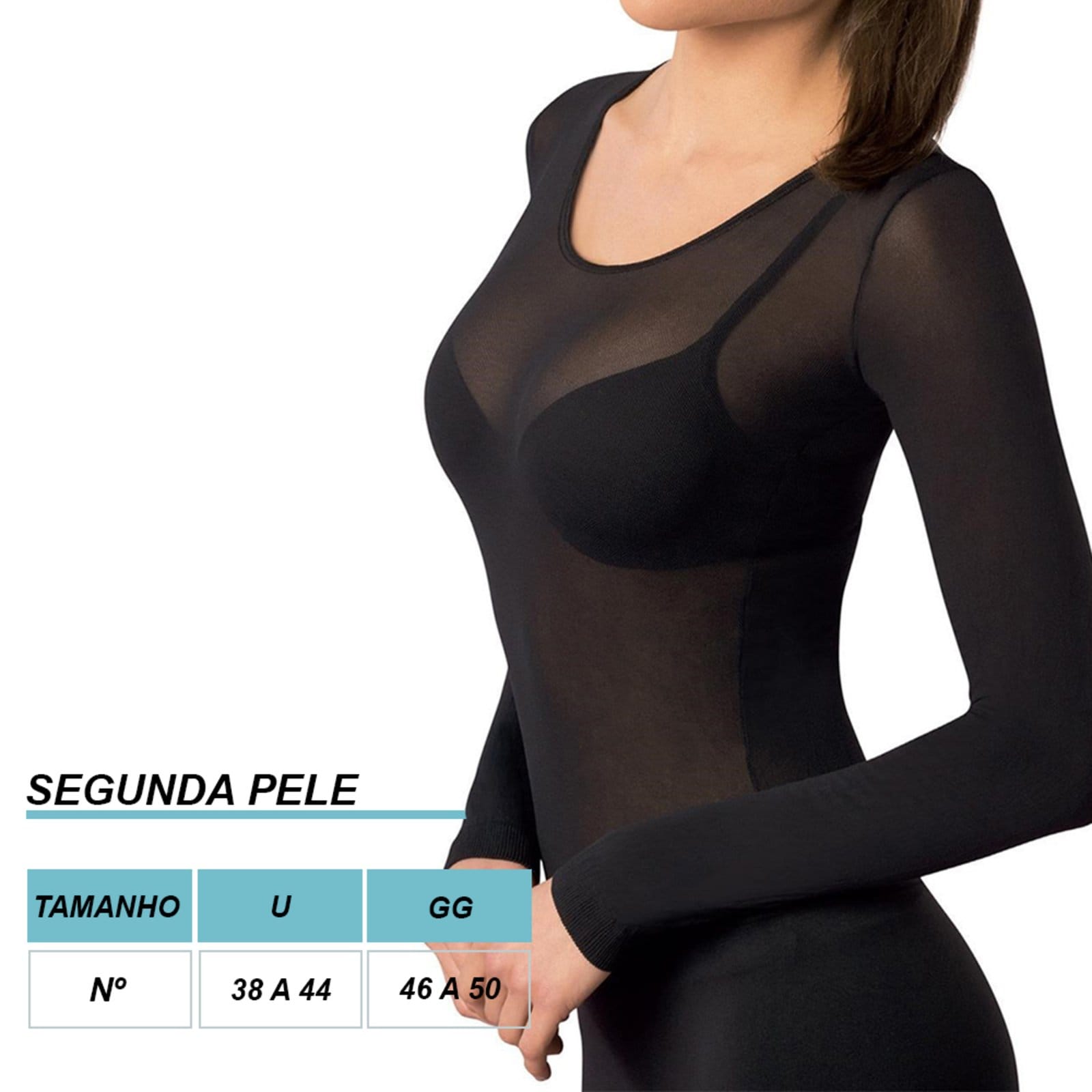 Vista 2 Blusa Segunda Pele Microfibra Manga Longa Lupo preto