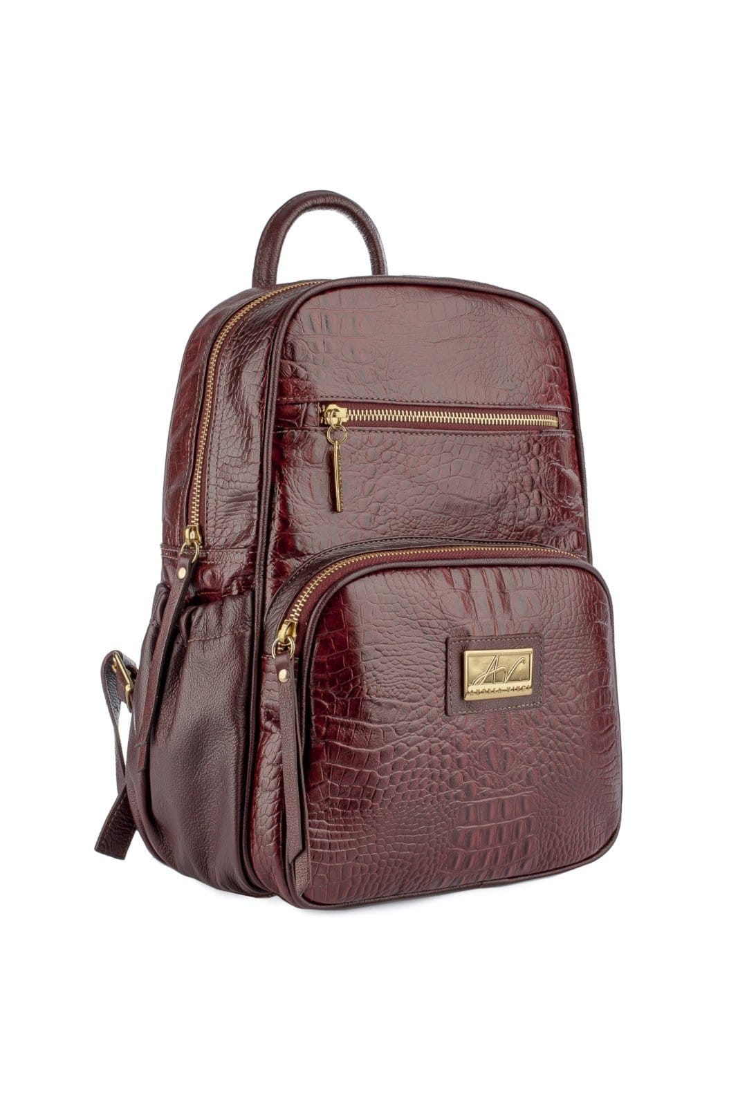 Vista 2 Mochila pequena de couro croco Zoey - Marsala Andrea Vinci bordô