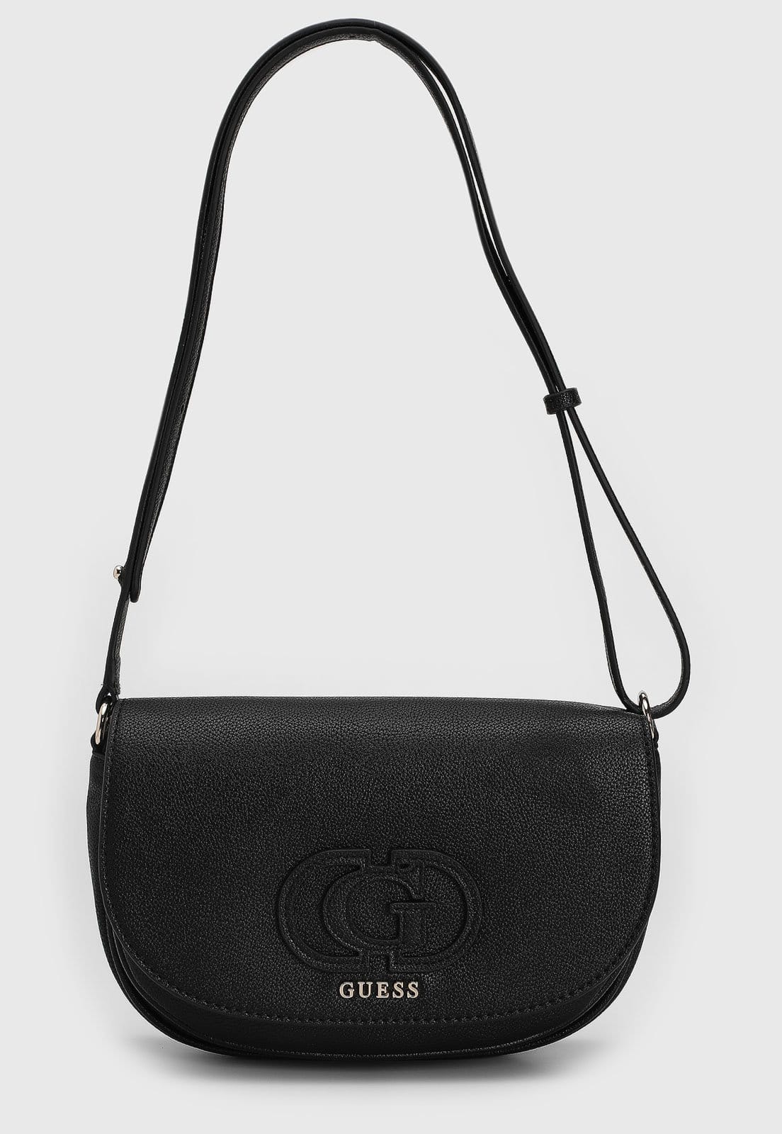 Bolsa Pequena Guess Logo Texturizada Preta