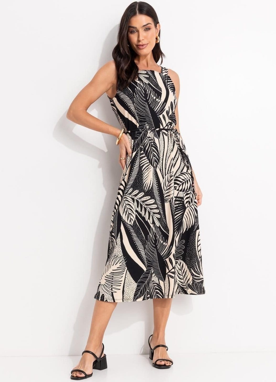 Vista principal Vestido Em Canelado Folhagem Quintess preto