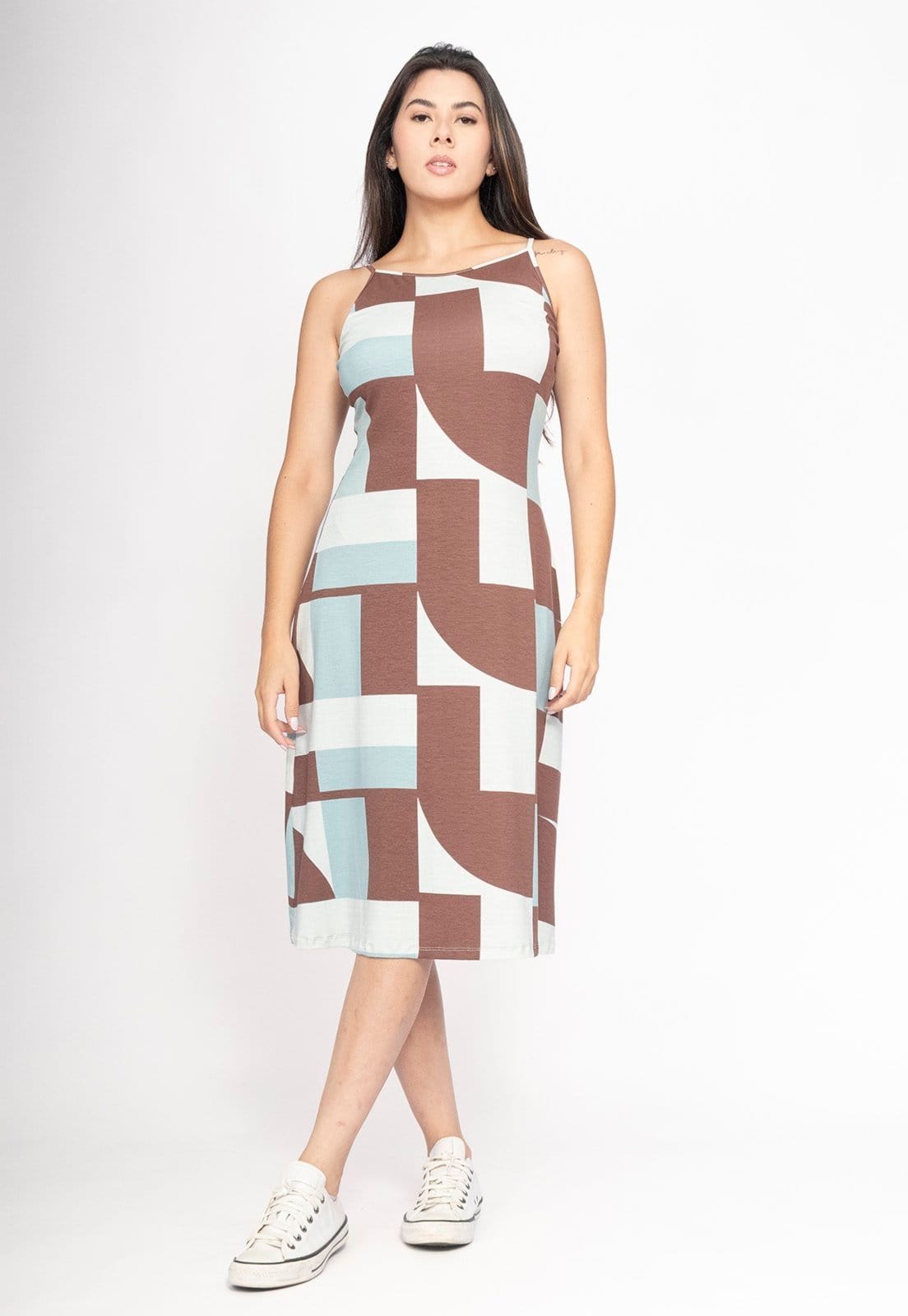 Vista principal Vestido CabanaFree Aimara Curto Trapézio Malha Santa Rosa do Tocantins Cabanafree estampado rosa