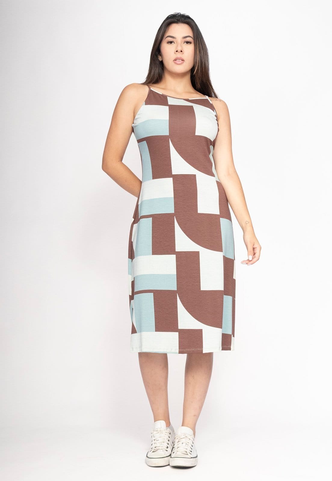 Vista 2 Vestido CabanaFree Aimara Curto Trapézio Malha Santa Rosa do Tocantins Cabanafree estampado rosa