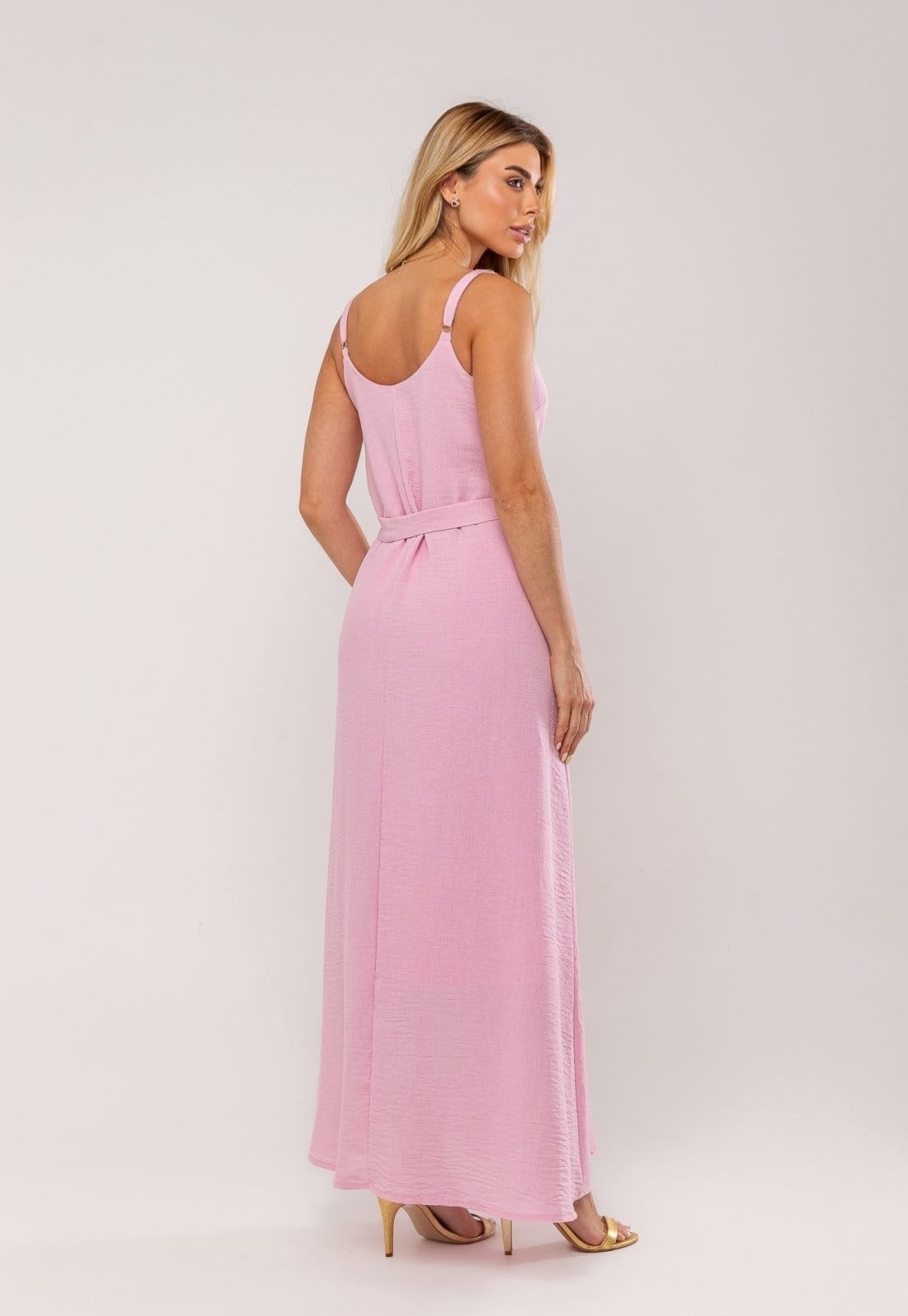 Vista 2 Vestido Longo Com Faixa Na Cintura Salvatore Salvatore Fashion rosa