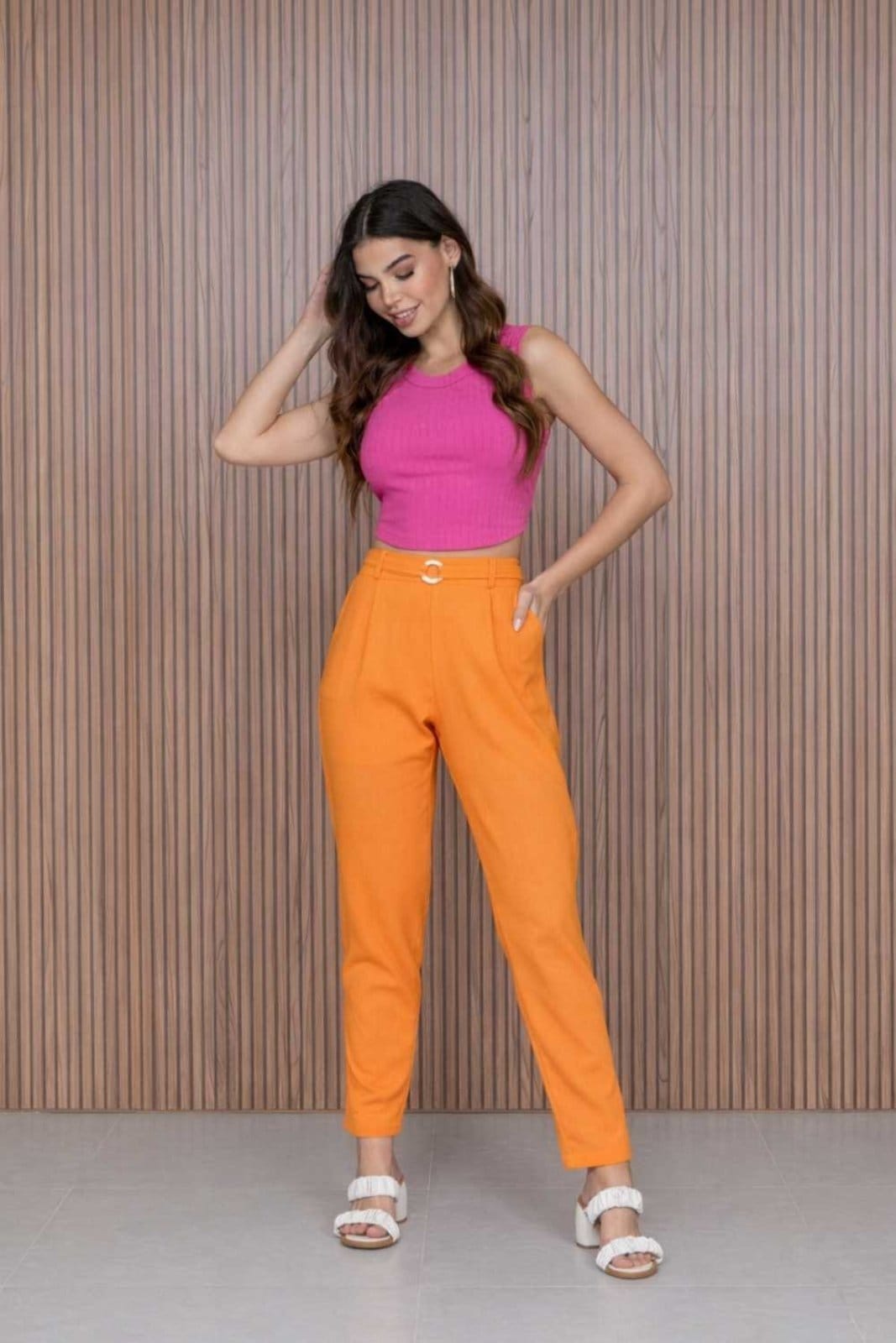 Vista principal Calça Vanibele Linho Cenoura Vanibele laranja