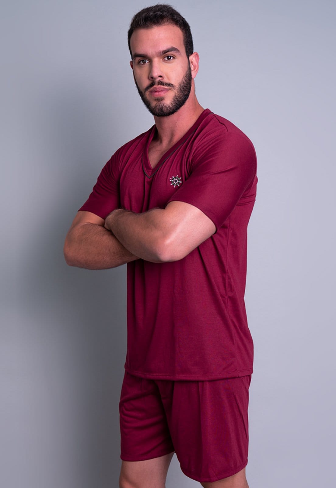 Vista 2 Pijama MVB Modas Adulto Curto Manga Curta e Short Mvb Modas vinho