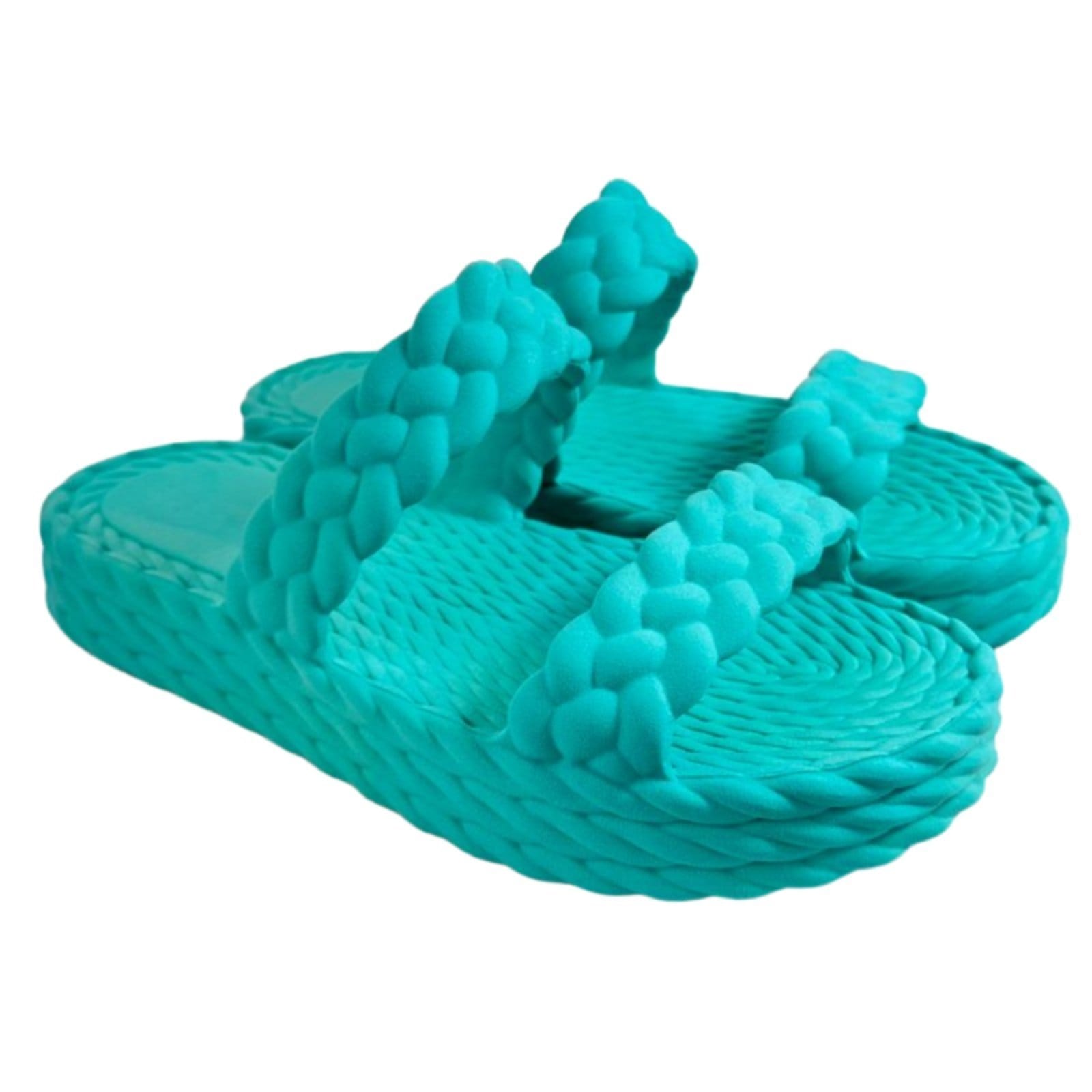 Vista 2 Papete Chinelo Agua Slide Nuvem Plataforma Tiras Trançadas Corda Confortável Moda Feminina Praia Verão CARMELO SHOES verde