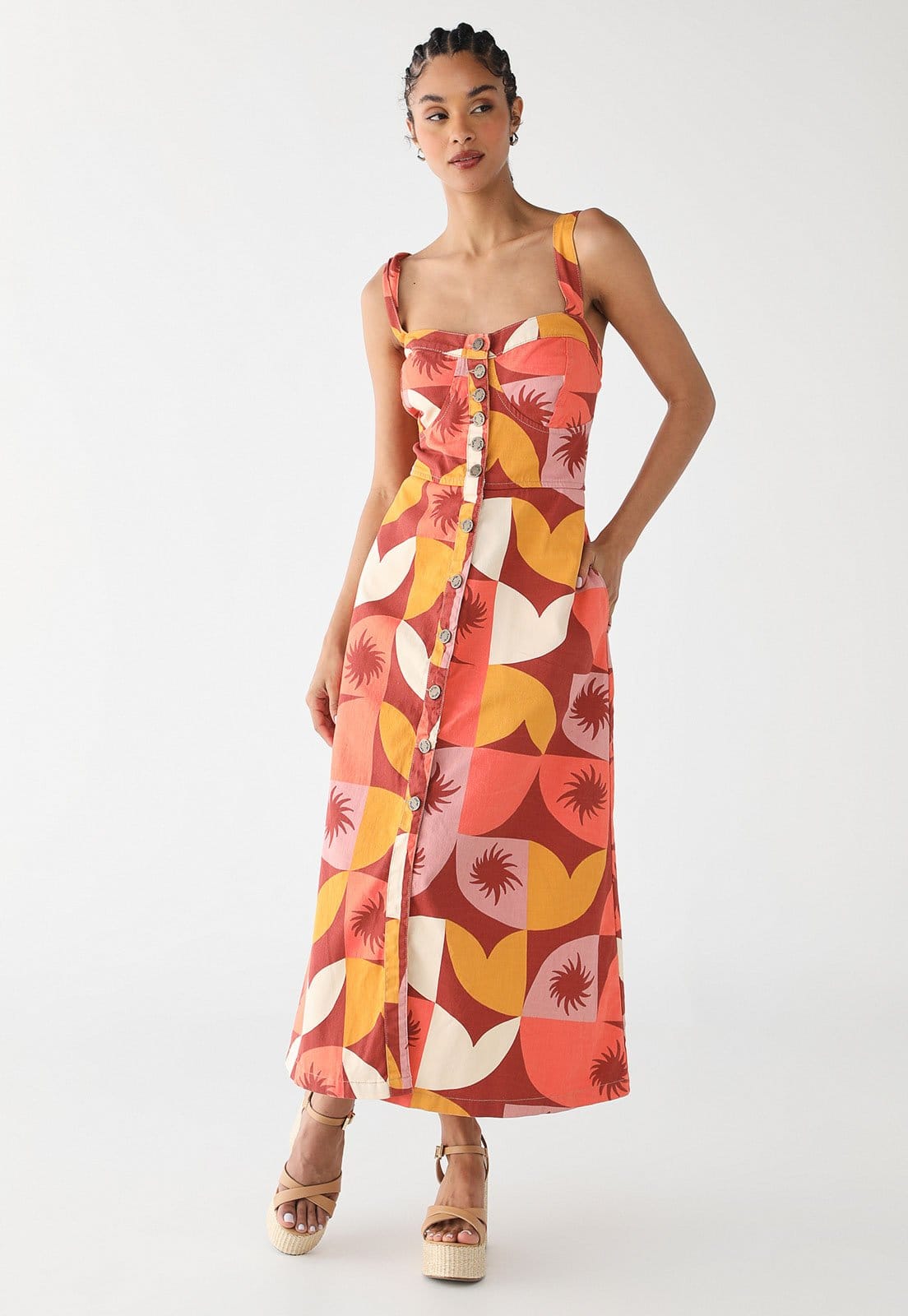 Vestido Midi Sarja Feminino CaCay Estampado