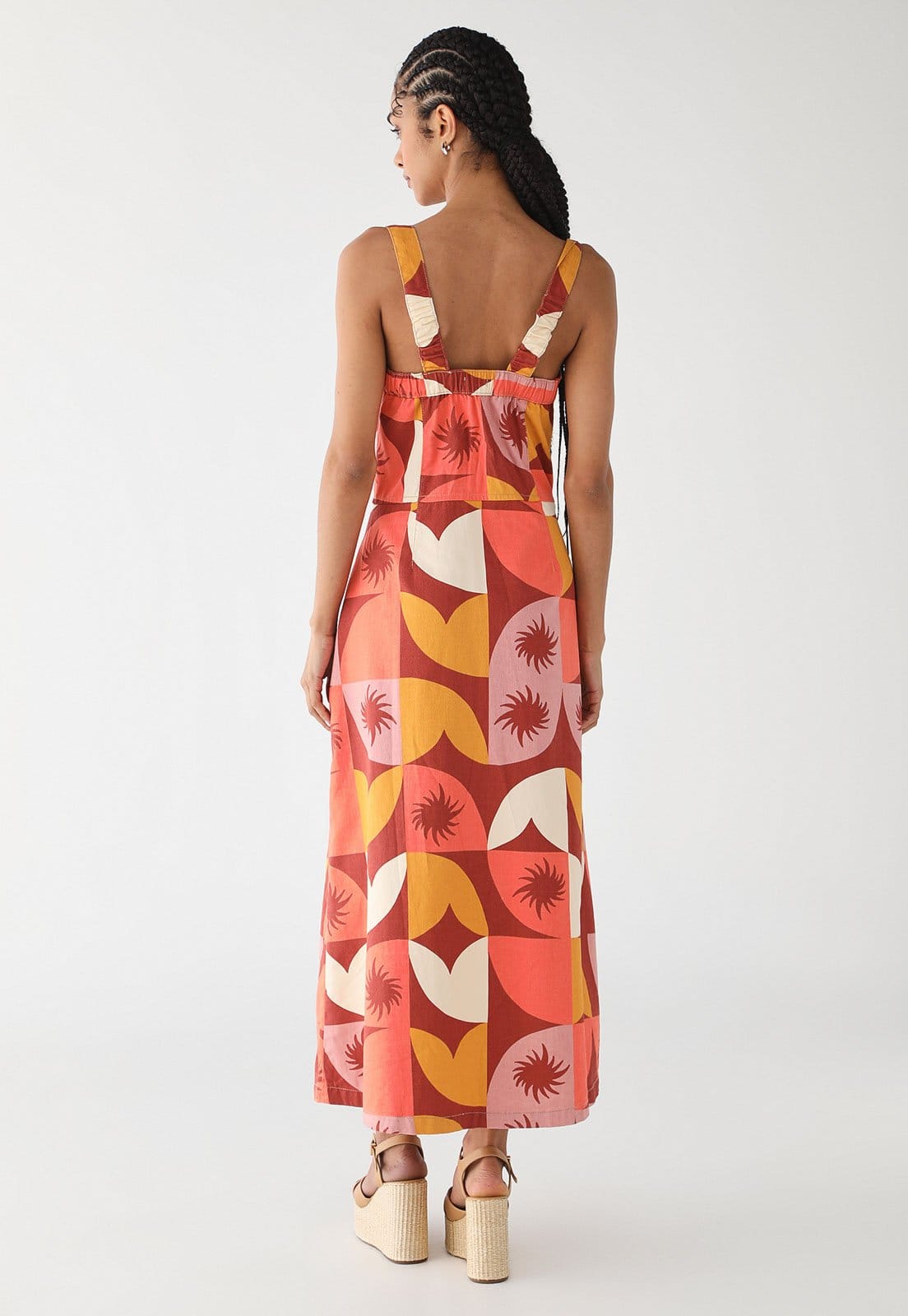 Vista 2 Vestido Midi Sarja Feminino CaCay Estampado CaCay marrom