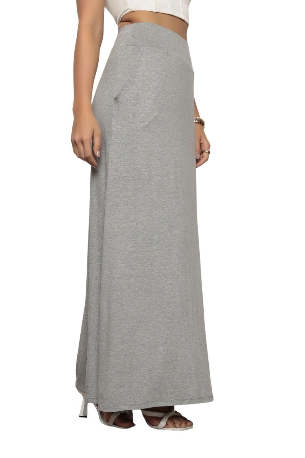 Vista 2 Saia Longa de Viscolycra com Bolsos Chumbo ZIPITUKA cinza