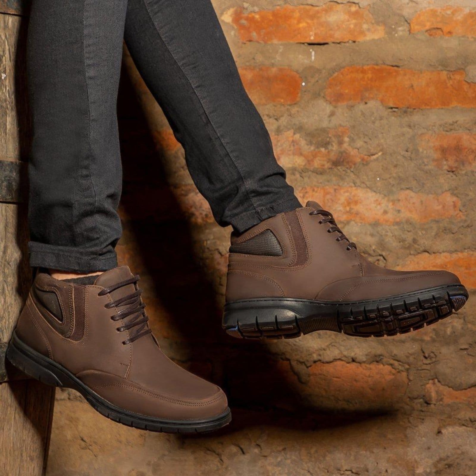 Bota Coturno Masculino Couro Look Stock Casual Conforto