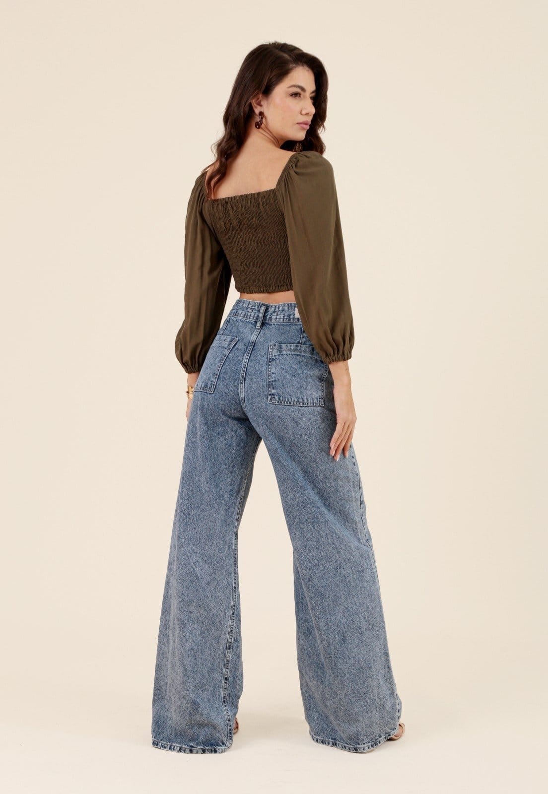 Vista 2 Calça Pop Me Wide Leg Jeans Bolso-Faca Claro Pop Me azul