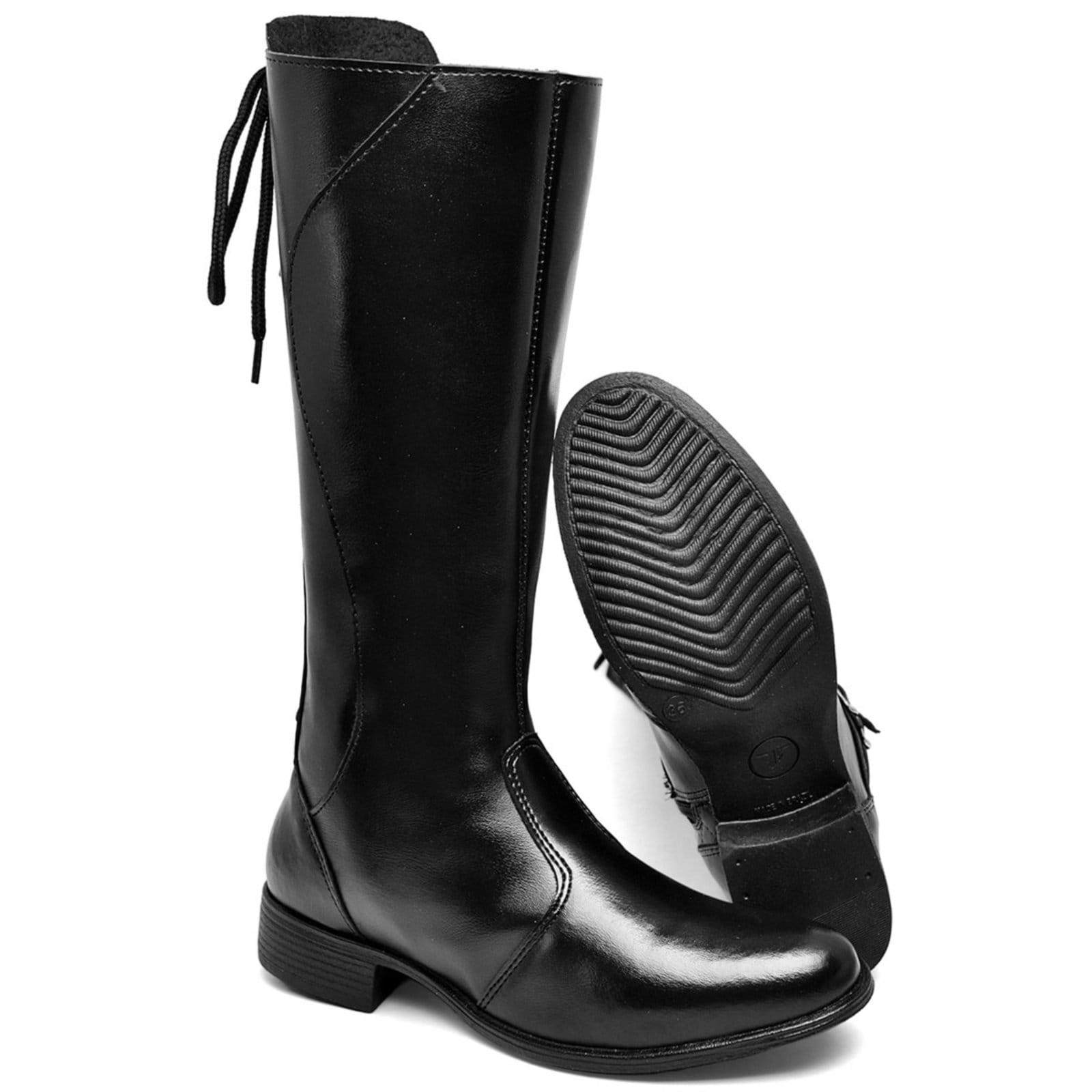 Vista 2 Bota Feminina Cano Longo Preta de Amarração e Zíper em Sintético Polo Blu do ao 40 Polo Blu preto blu