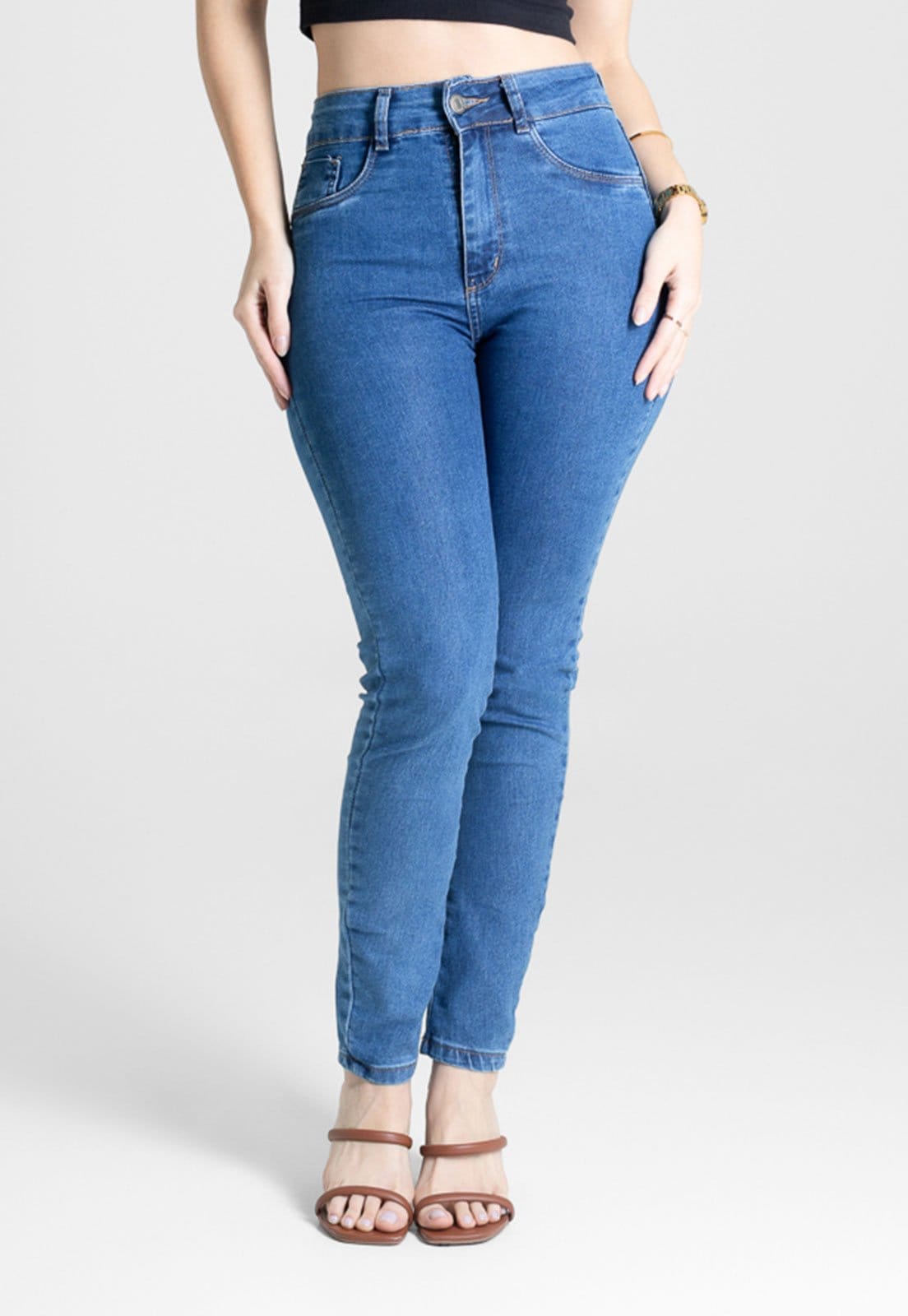 Vista principal Calça Jeans Feminina Sawary Cigarrete Sawary azul