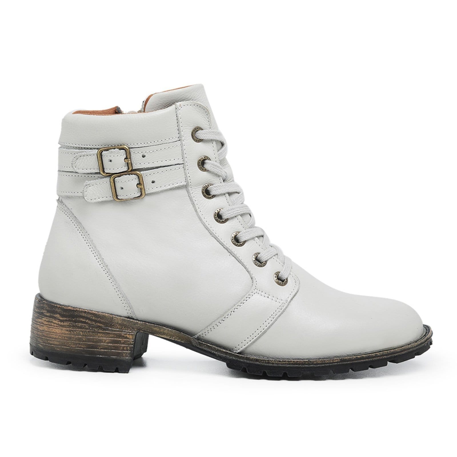 Vista 2 BOTA COTURNO FEMININO DE COURO, SOLA TRATORADA, MARCA: KAUANY CALÇADOS REF.:2000 Gelo Mister Couros branco