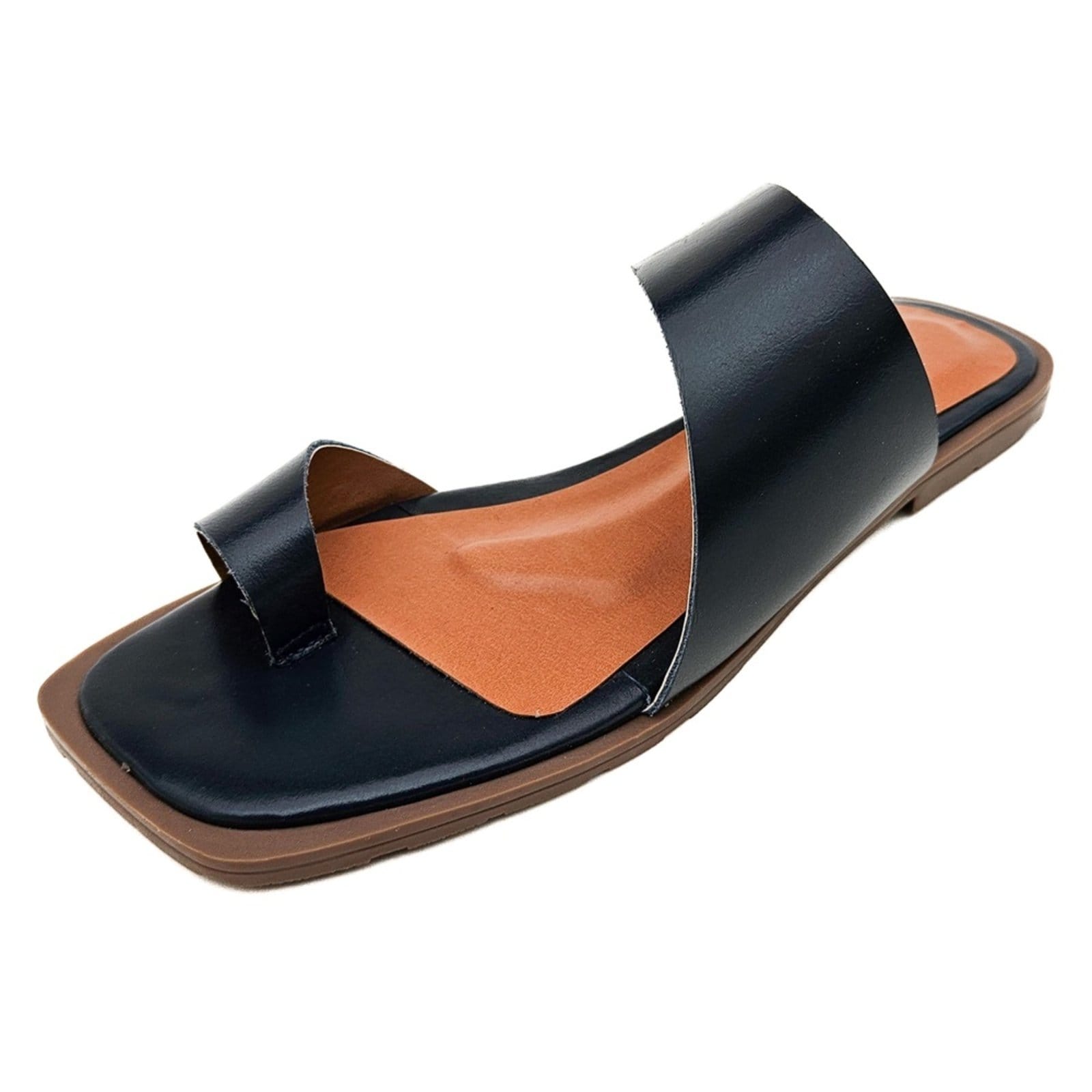 Vista principal Sandália Rasteira em Couro Amo Calçados Lori Amo Calçados azul marinho