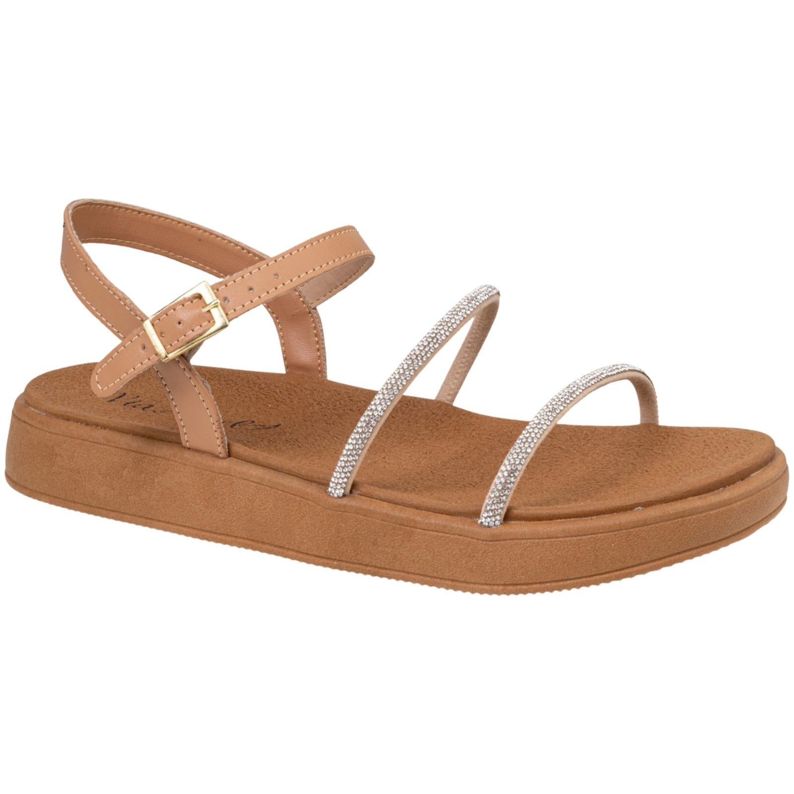 Sandalia Feminina Flatform Papete Strass Confortável Dia a Dia Estilosa Via Angel 7505