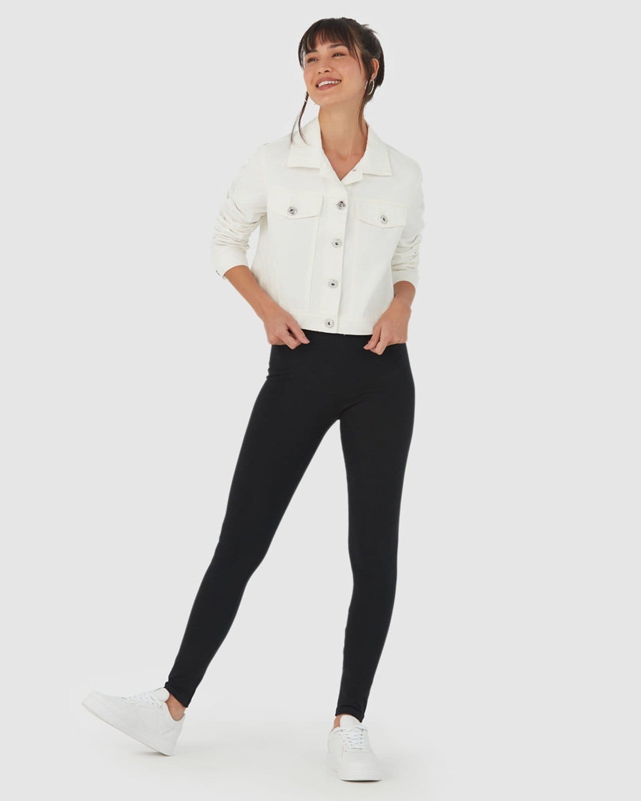 Vista 2 Calça Legging Básica Feminina Cintura édia Em Algodão Malwee preto