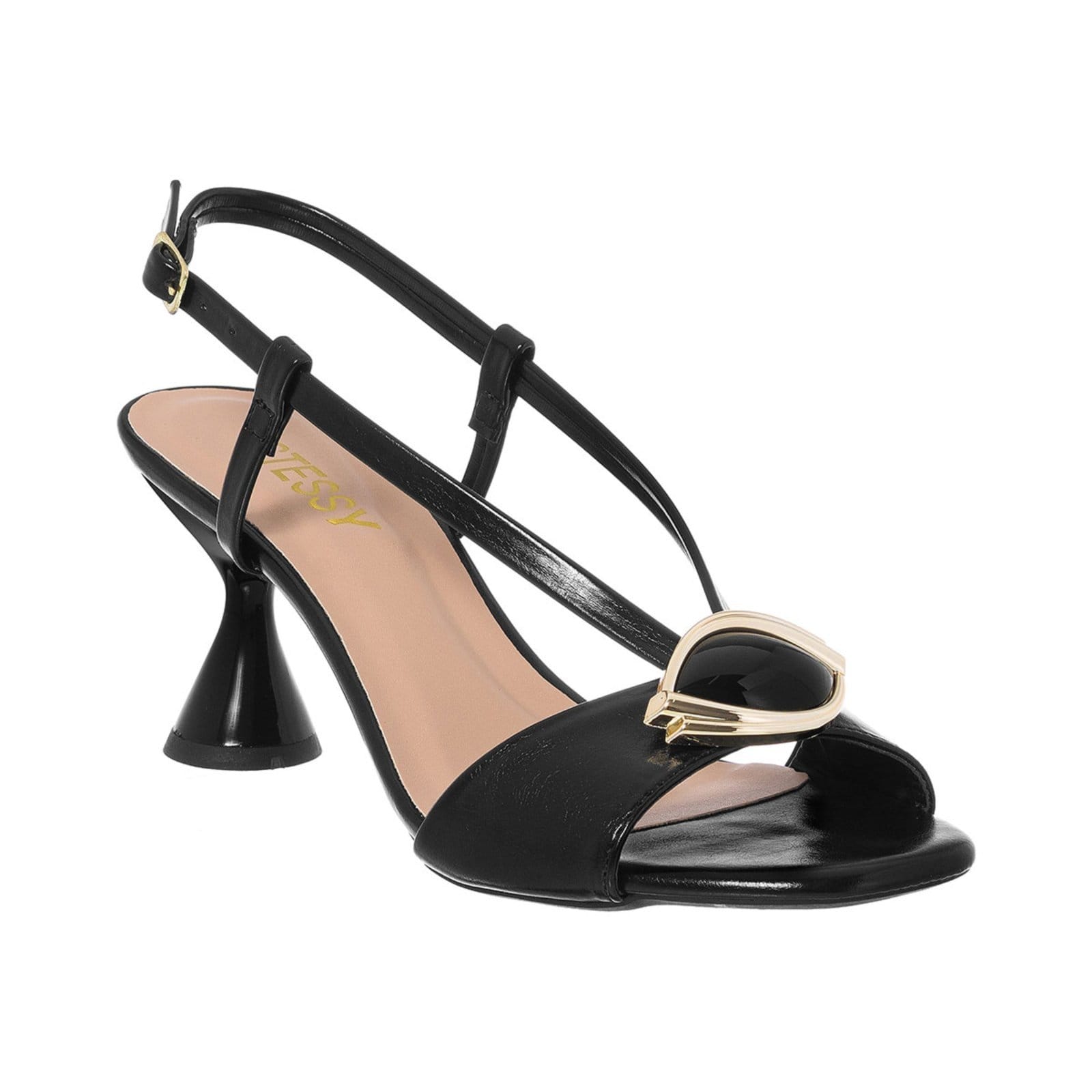 Vista 2 Sandália Feminina Stessy Salto Taça Confortável Elegante Estilosa Enfeite Verão Stessy Shoes preto