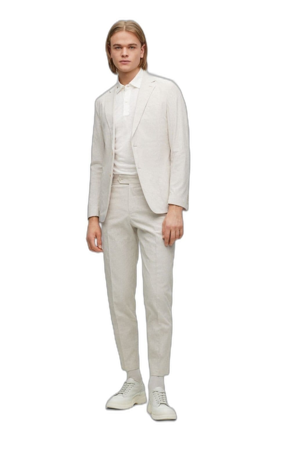 Vista 2 Camisa Polo Com Caimento Regular Em Linho Bicolor Boss branco