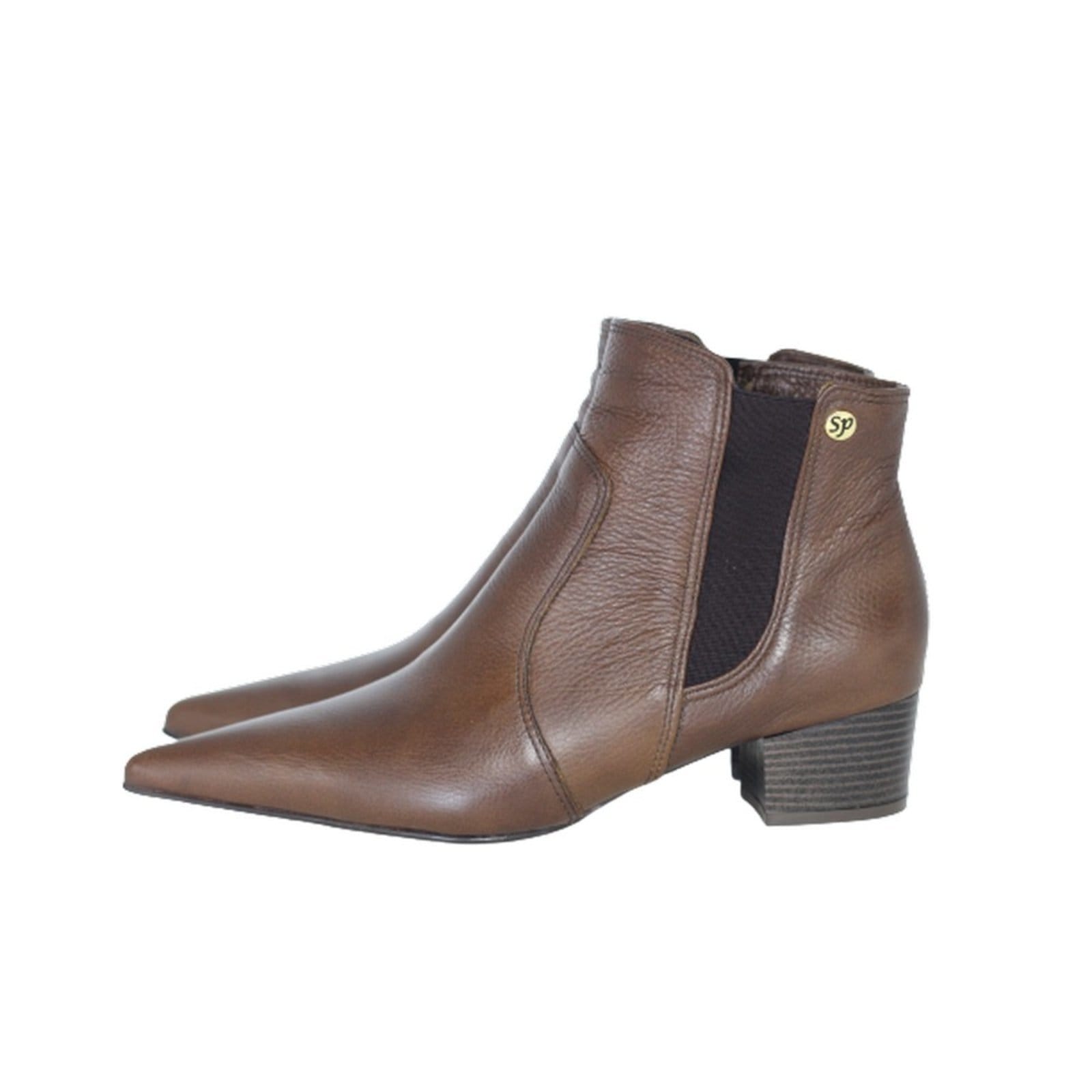 Vista principal Bota Feminina Chelsea Cano Curto Couro Salto 4 CM Spinelli caramelo