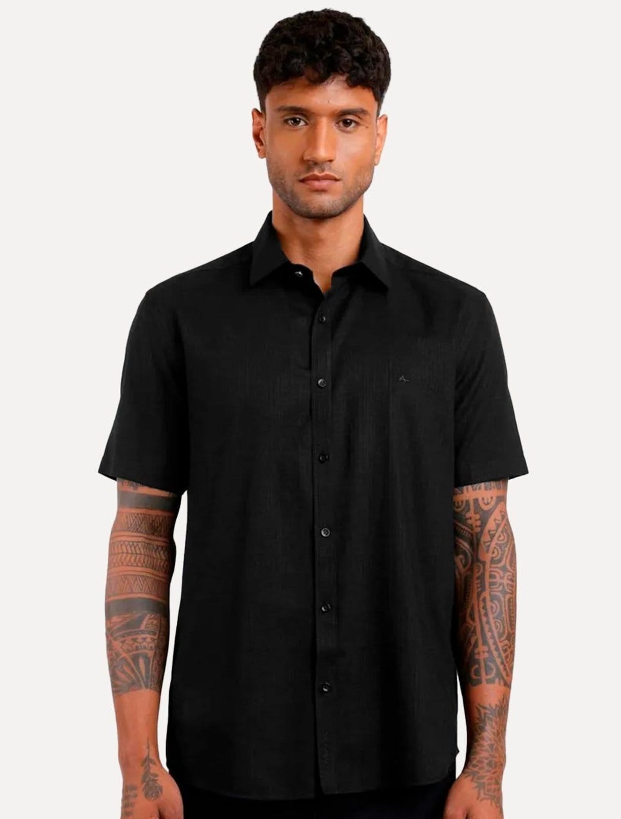 Vista principal Camisa Aramis Masculina Manga Curta Tricoline Stretch Pocket Mono Preta Aramis preto