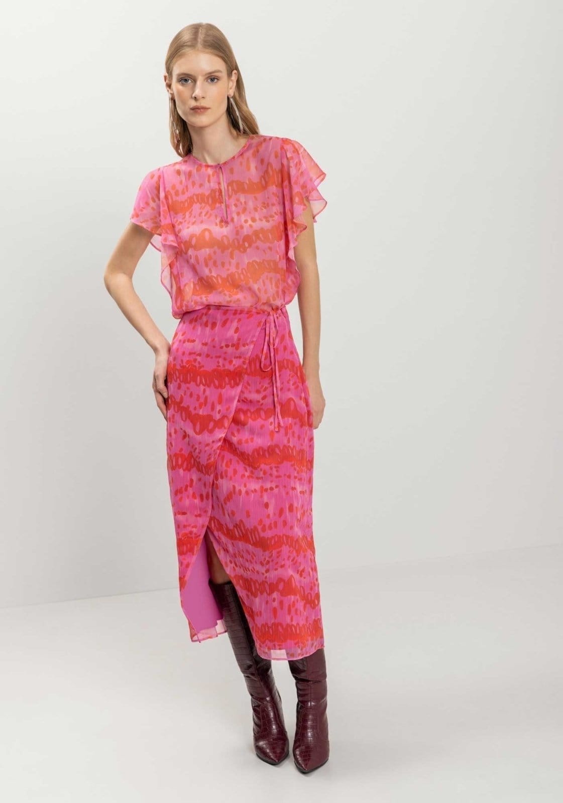 Vista principal Saia Estampada Chá Com Cintura Alta E Transparência Lez a Lez poás