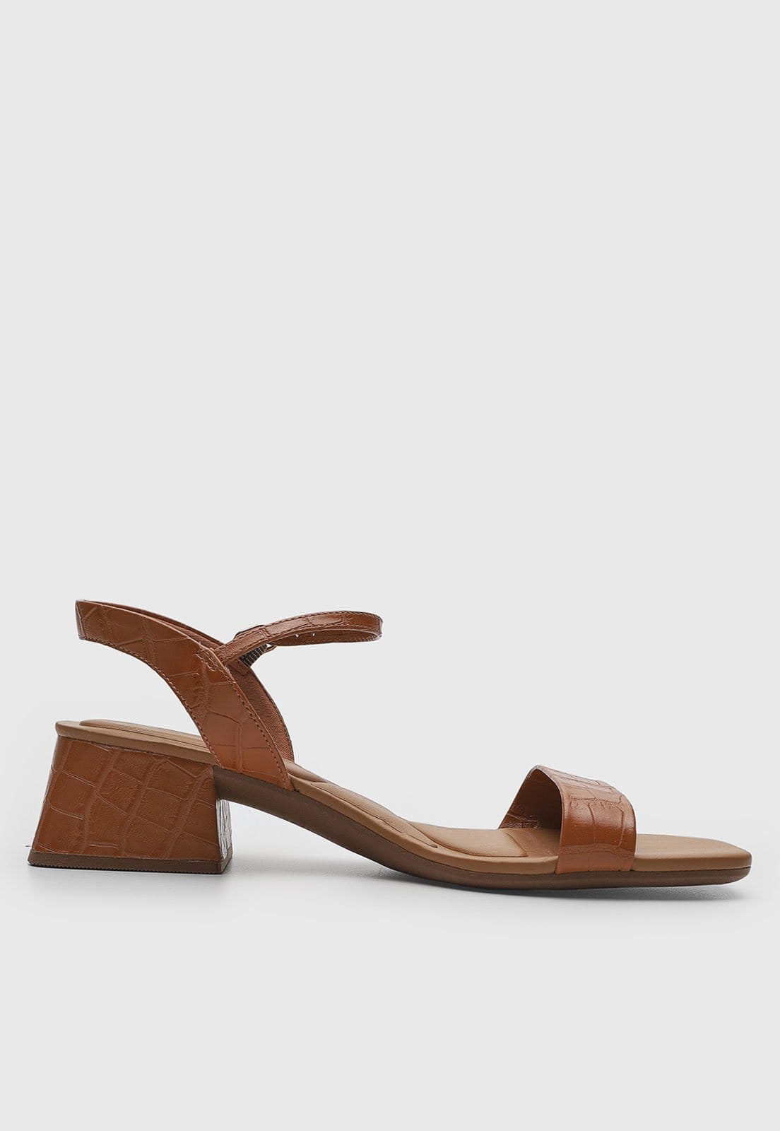 Vista 2 Sandália Feminina cê Salto Bloco Croco BEBECÊ caramelo