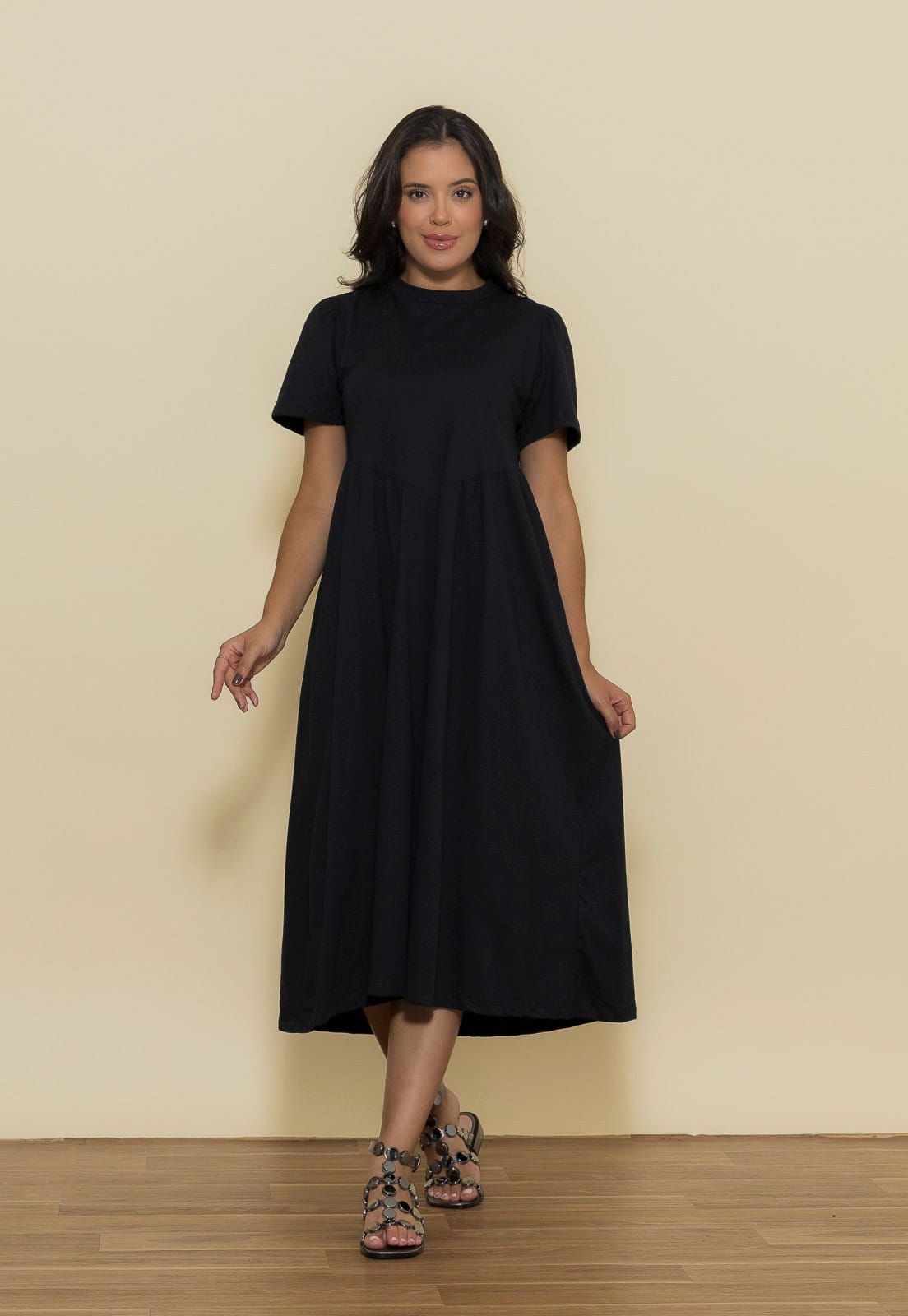 Vista principal Vestido Aura Audrey Malha Lisa Aura preto