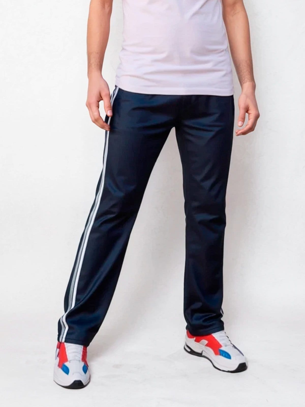 Vista principal Calça Masculina Frent's Tecido Helanca Com Listra Lateral Bolso Traseiro Frent's azul/azul marinho