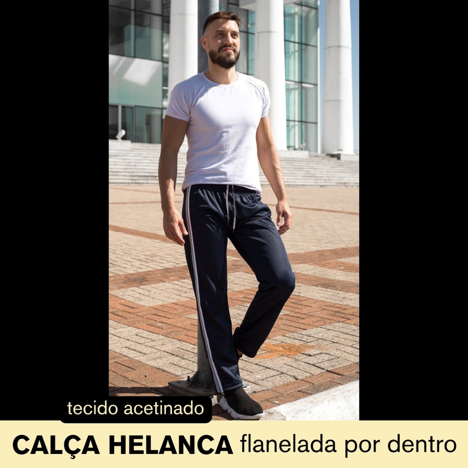 Vista 2 Calça Masculina Frent's Tecido Helanca Com Listra Lateral Bolso Traseiro Frent's azul/azul marinho