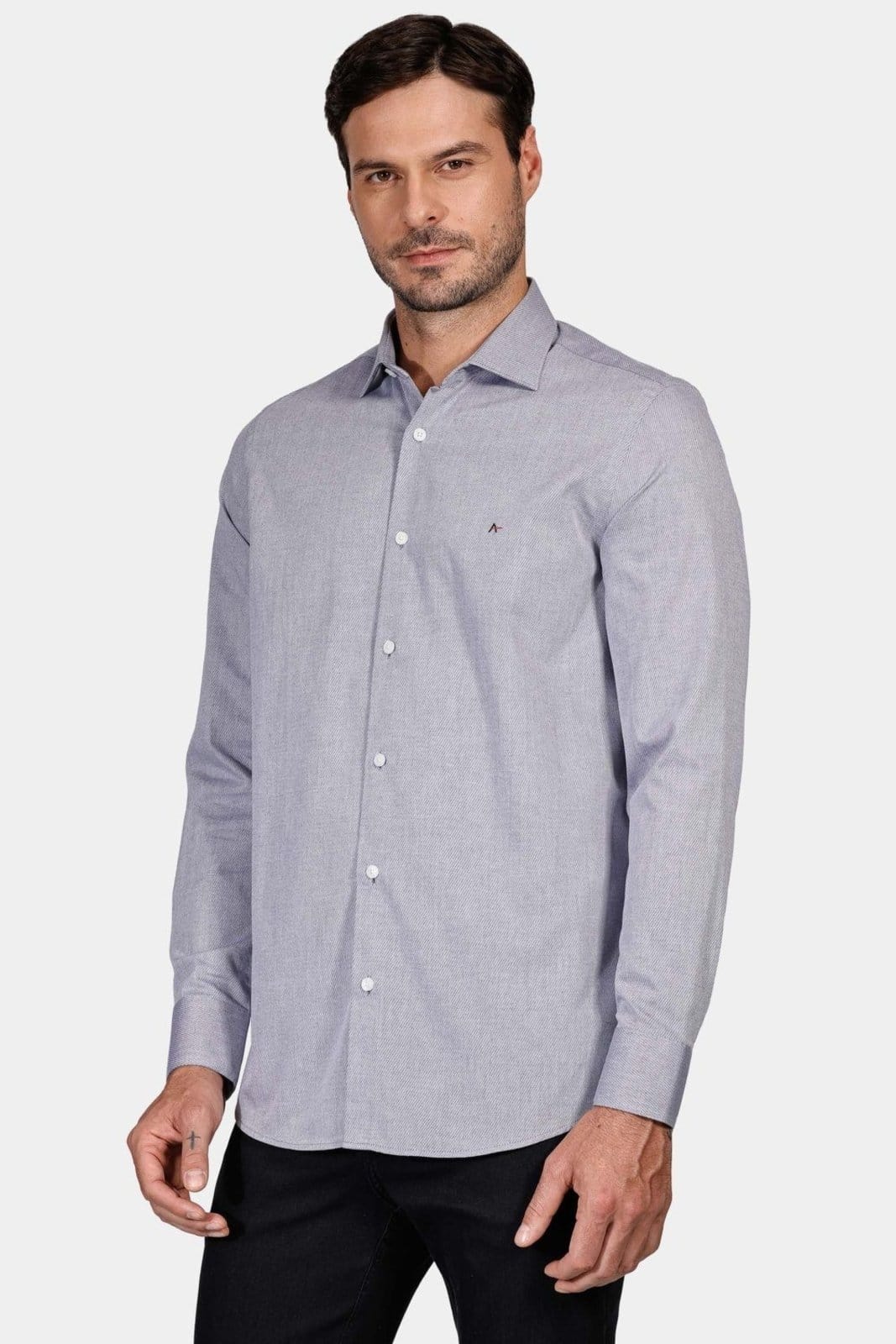 Camisa Slim Tricoline Maquinetada Azul