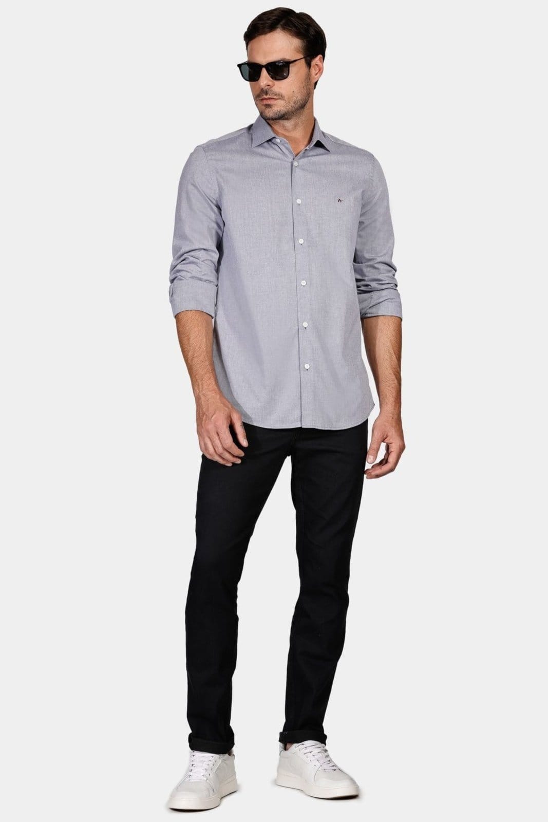 Vista 2 Camisa Slim Tricoline Maquinetada Azul Aramis incolor azul