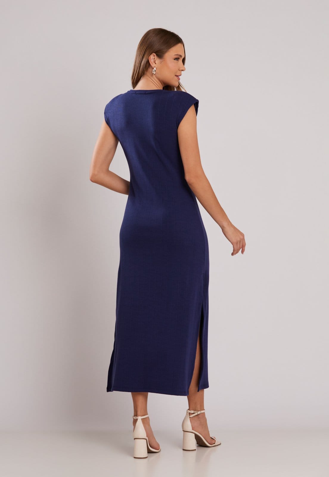 Vista 2 Vestido Malha Canelado Bandagem Miss Joy 8483 Longo Marinho MISS BY JOY azul marinho