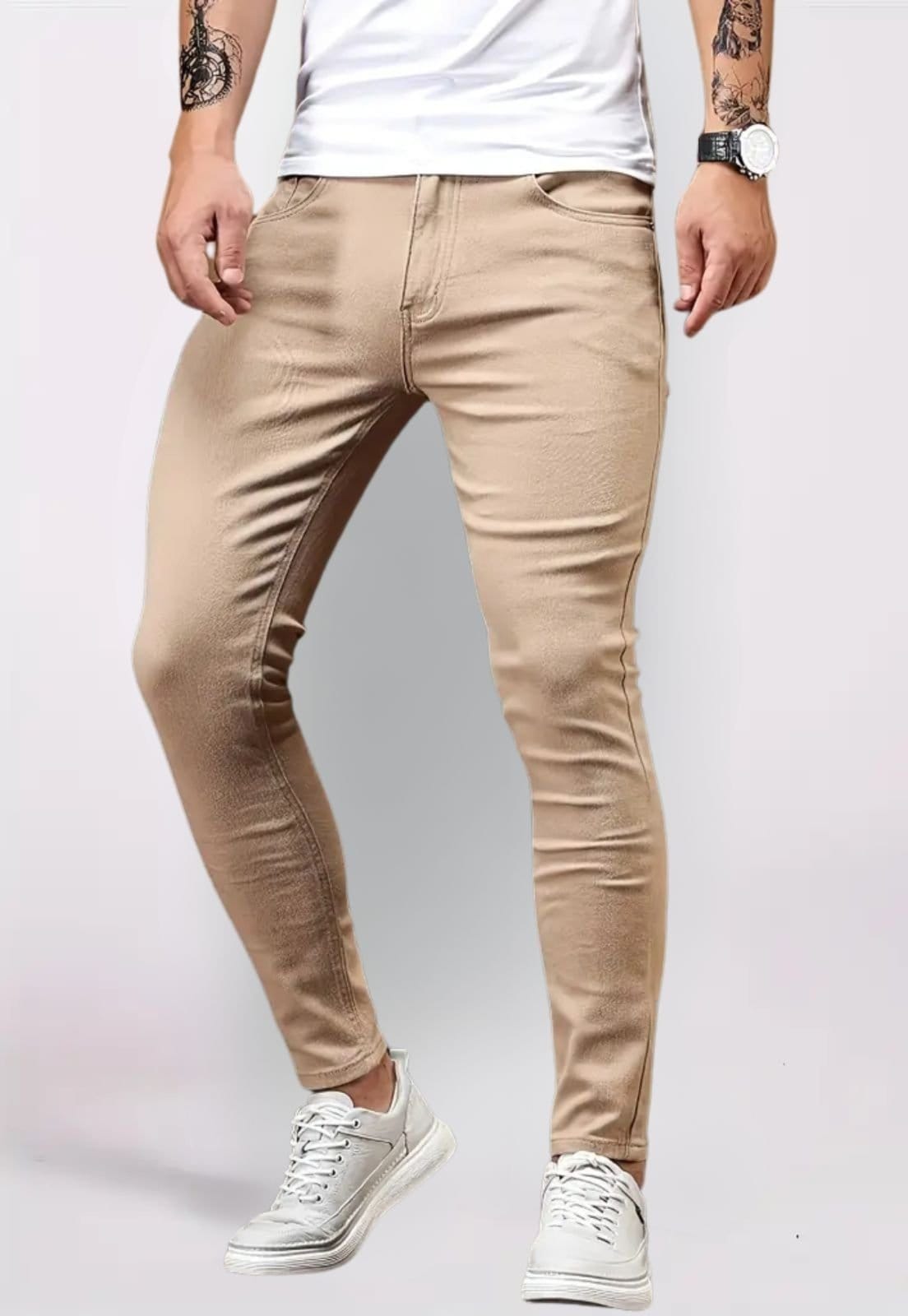 Vista 2 Kit 3 Calças Masculinas de Sarja 5 Estilos Corte Tradicional Bege, Vinho e 5 ESTILOS verde