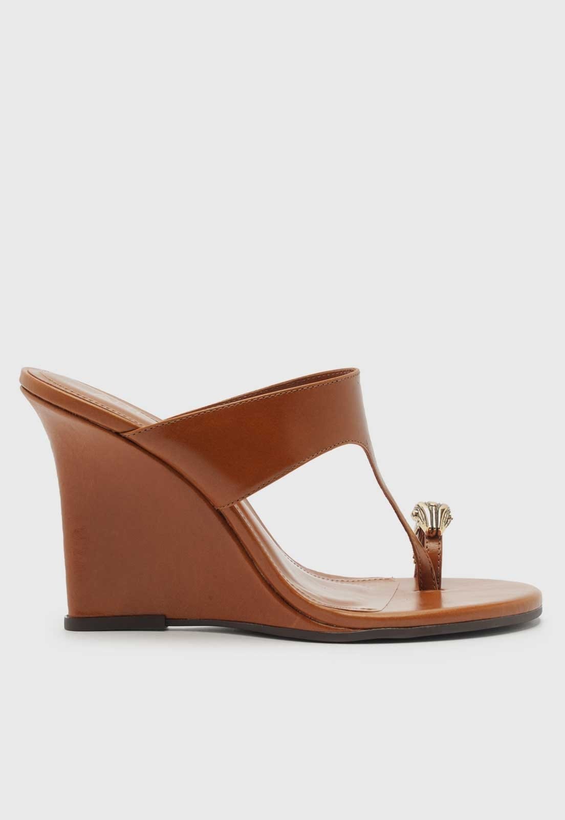 Sandália Anabela Arezzo Detalhe Metálico Warm Almond