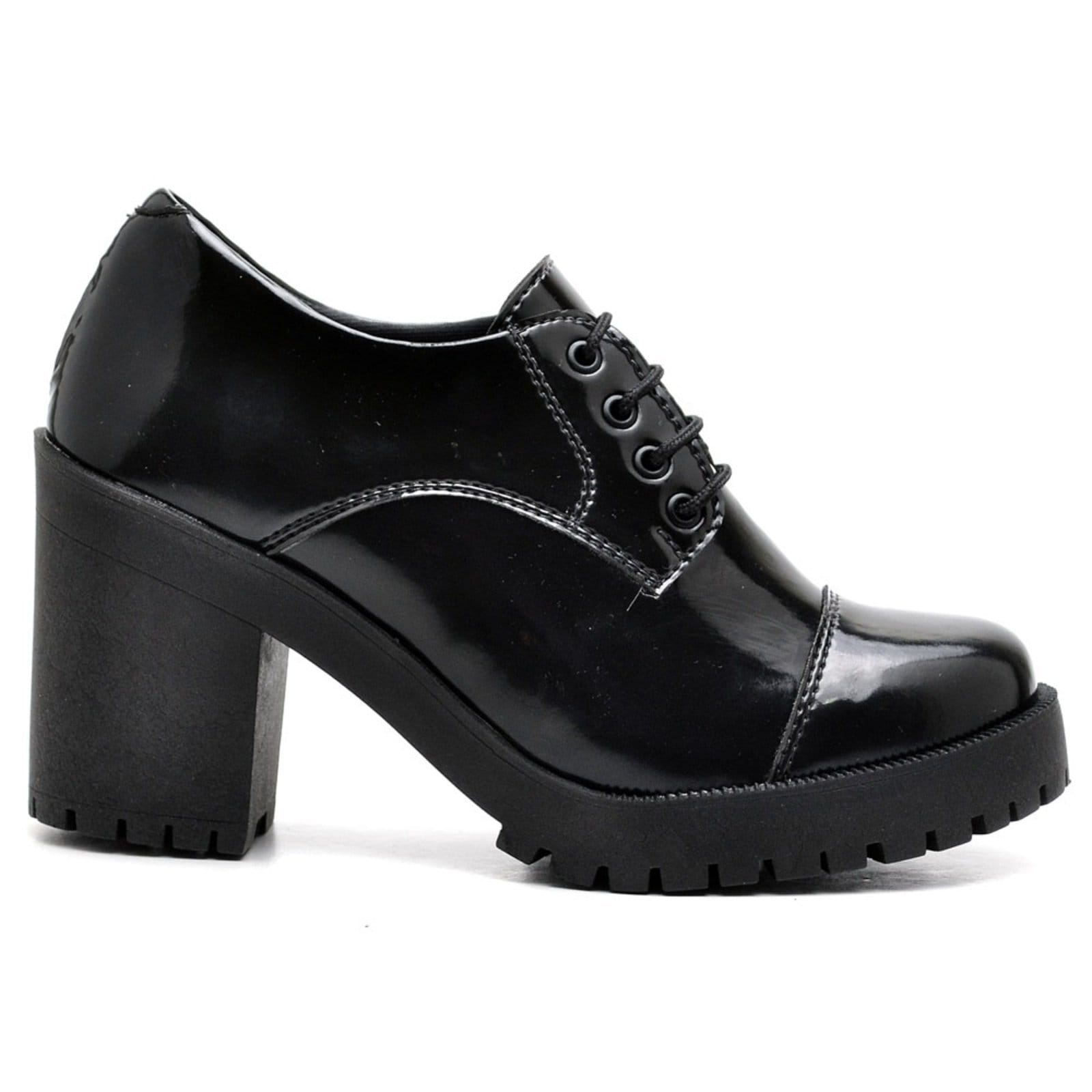 Vista 2 Sapato Feminino Estilo Oxford Verniz Salto Médio Tratorado Conforto Hype preto