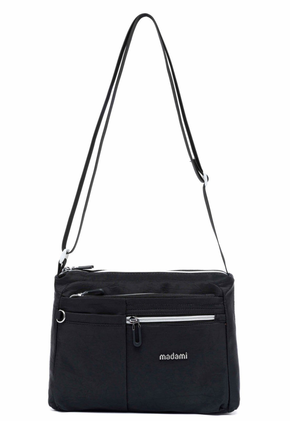 Vista principal Bolsa Transversal Nécessaire Feminina Moderna Reforçada Madami preto