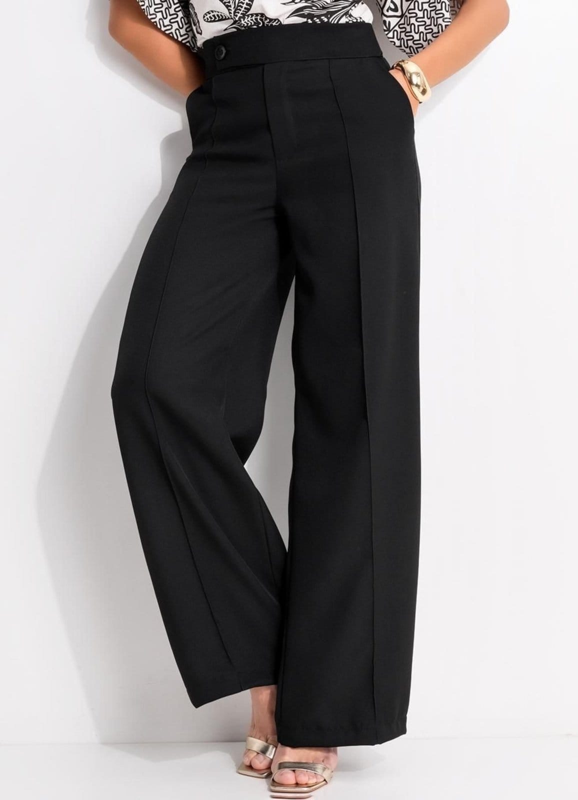 Calça Em Tecido De Poliéster Quintess Preta