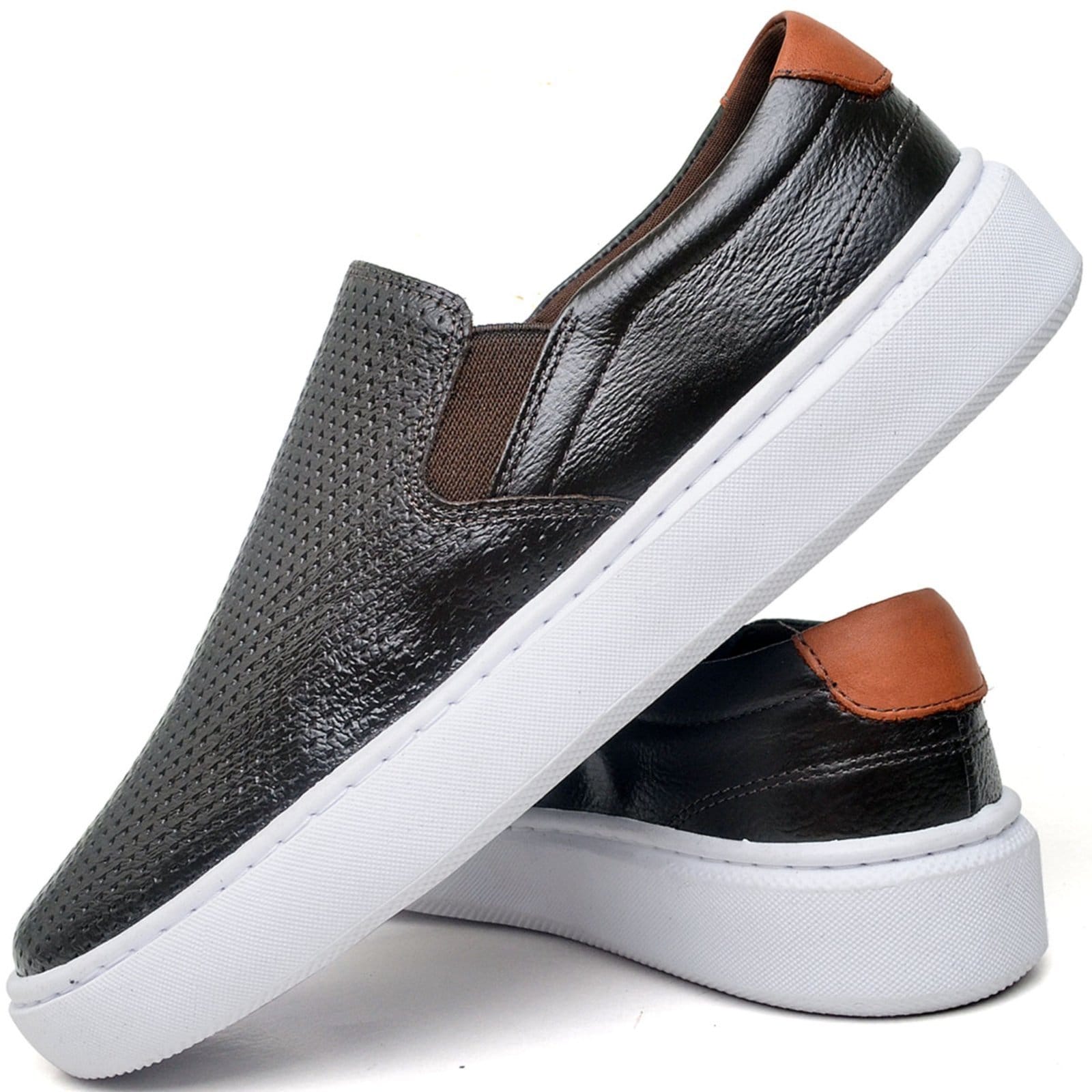 Vista 2 Tênis Slip On Iate Casual Couro Macio Calce Fácil Sola Flat Nine4 café/marrom
