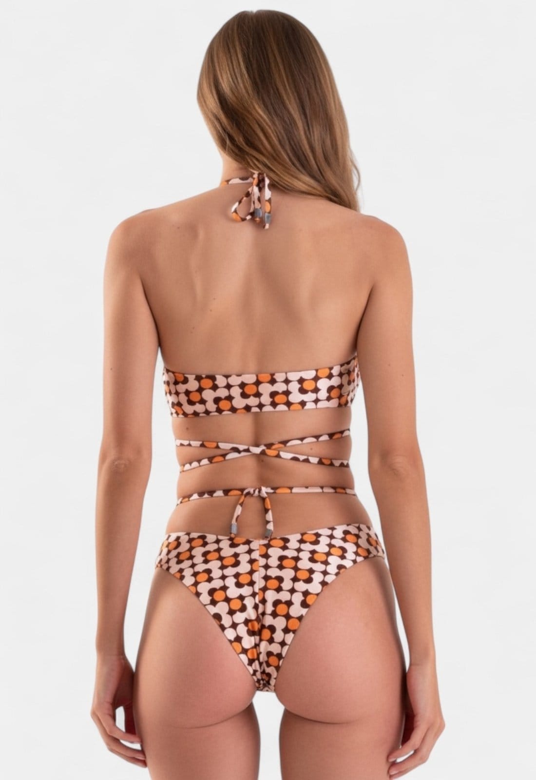 Vista 2 Biquíni Areia Branca Baly Transpassado Estampado Areia Branca laranja