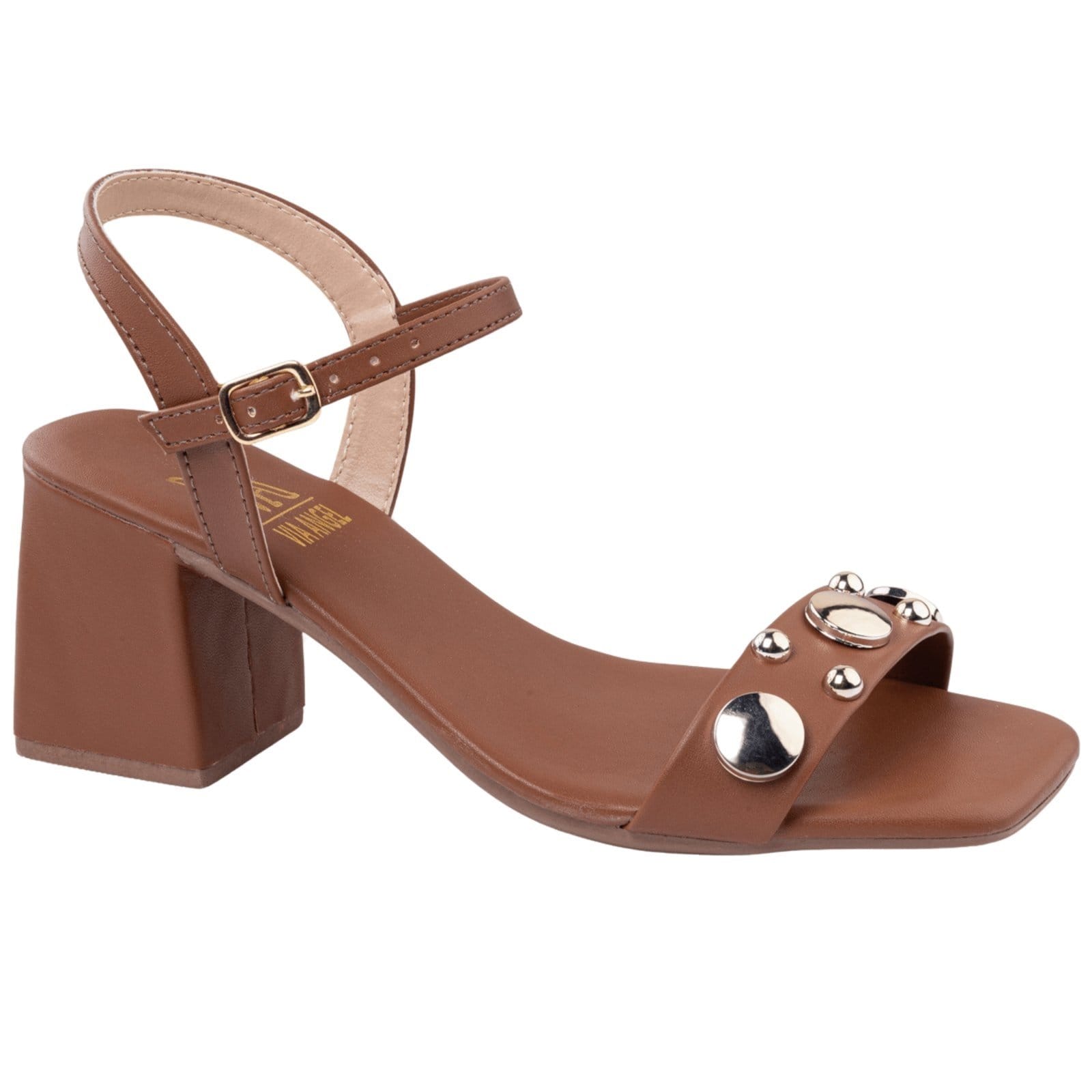 Vista 2 Sandalia Feminina Salto Médio Esferas Douradas Via Angel 8601 Off White VIA ANGEL off-white white