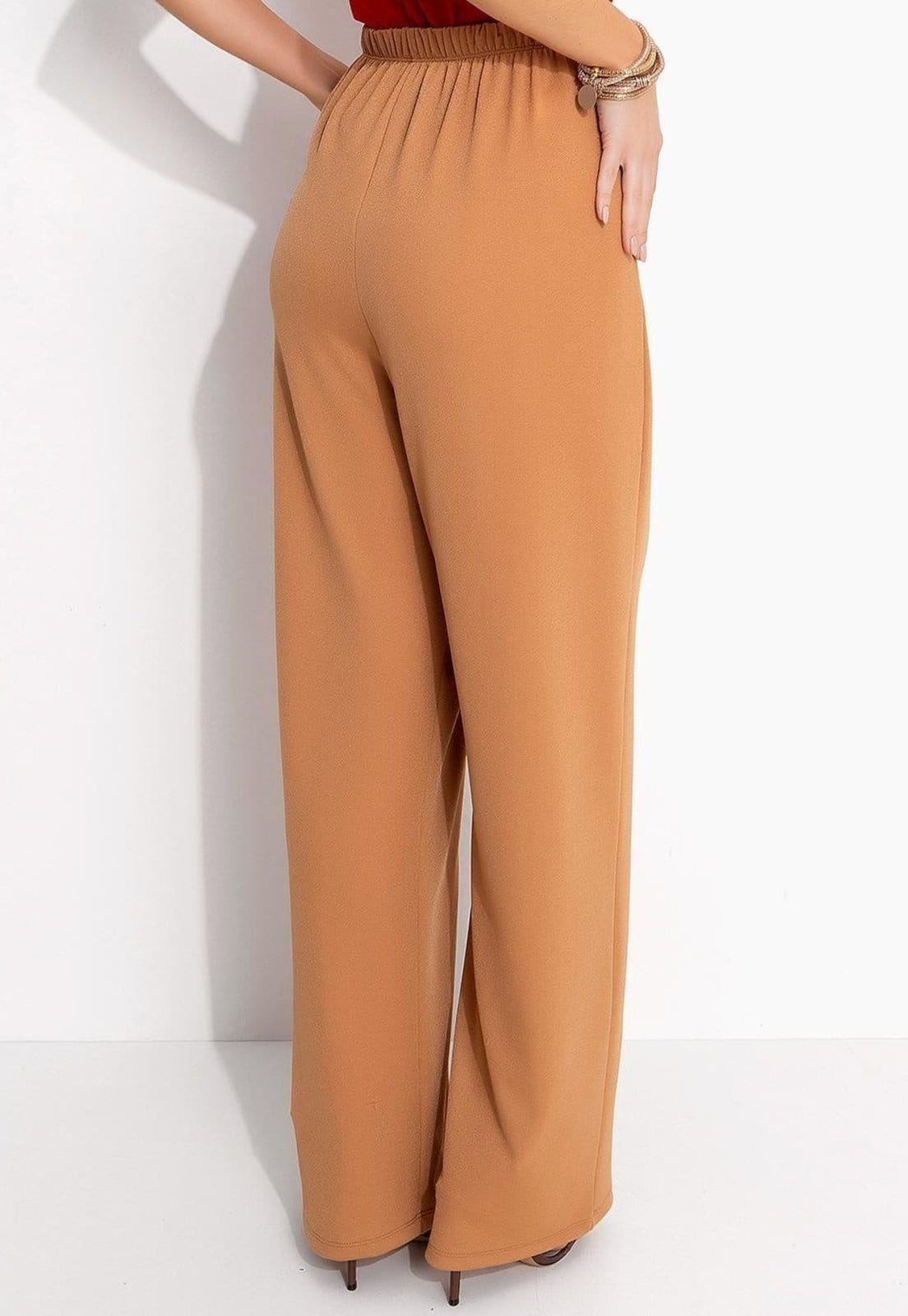 Vista 2 Calça Em Malha Crepe Bege Quintess marrom