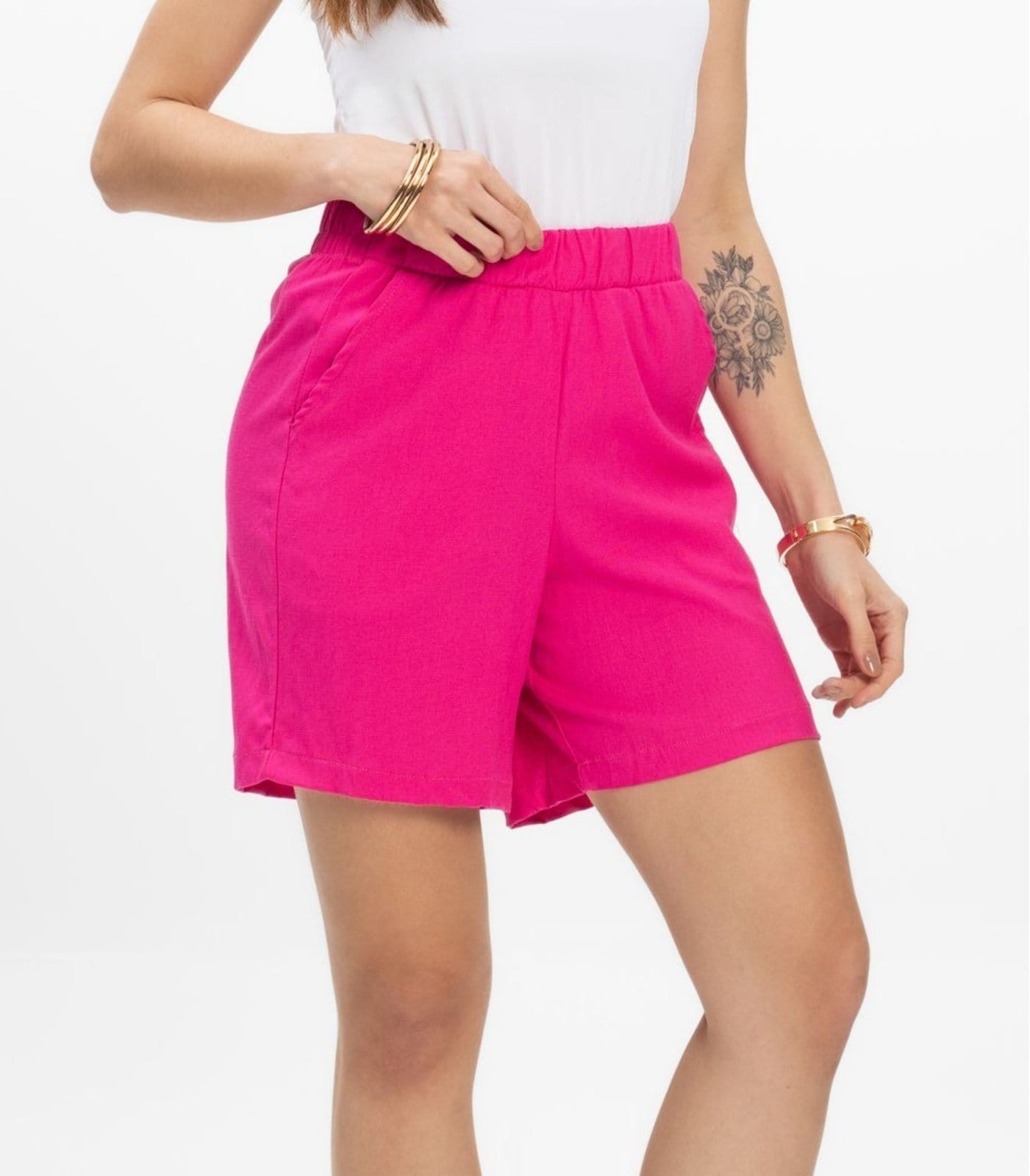 Vista 2 Bermuda Feminina Tecido Linho Rovitex INFINITA COR rosa