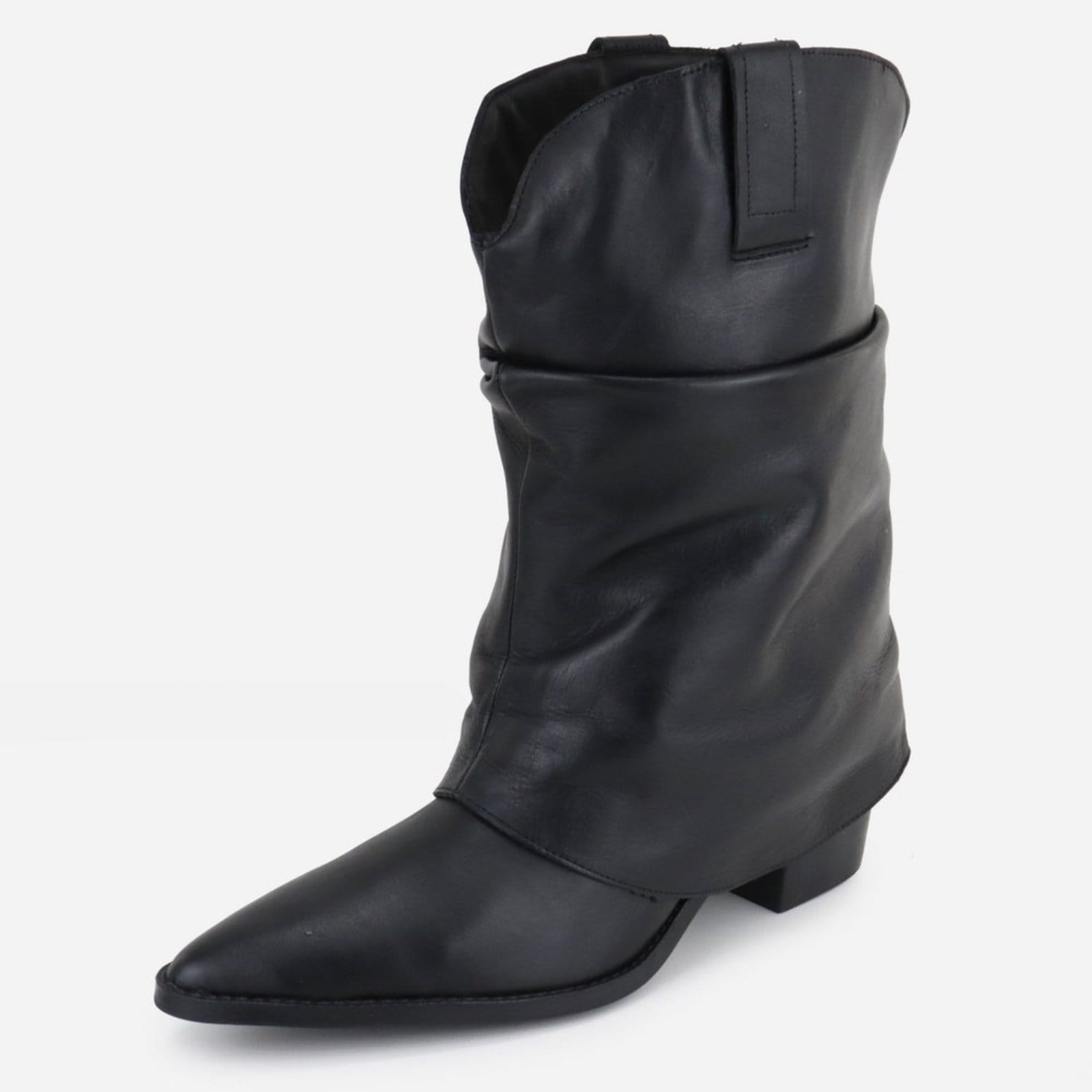 Bota Texana Country Western Enrugada Em Couro Feminina Bico Fino Maria Paula