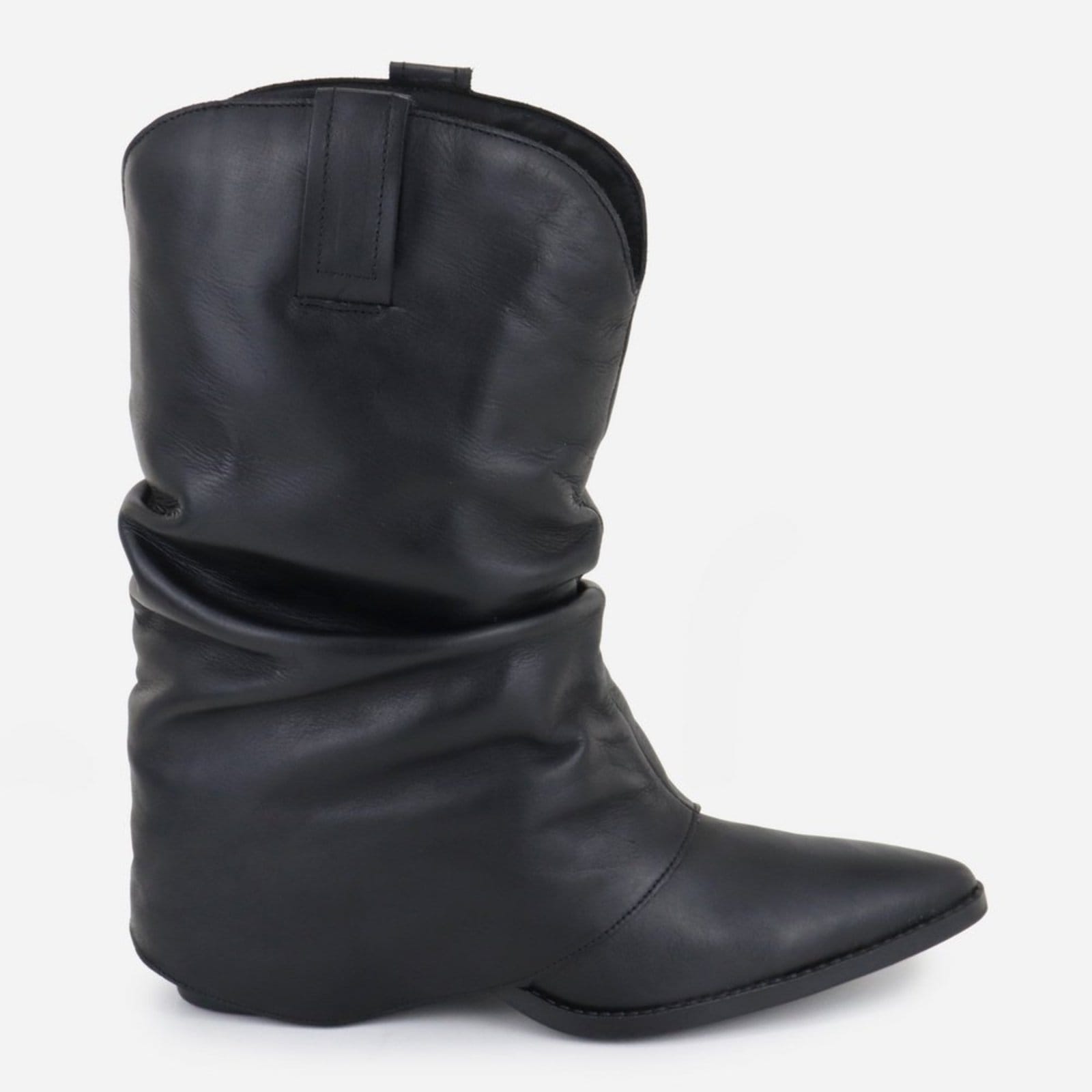 Vista 2 Bota Texana Country Western Enrugada Em Couro Feminina Bico Fino Maria Paula MARIA PAULA preto