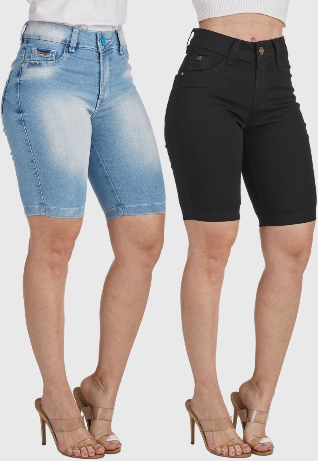 Kit 2 Bermudas Jeans HNO Jeans Ciclista com Elastano Stone-Preto