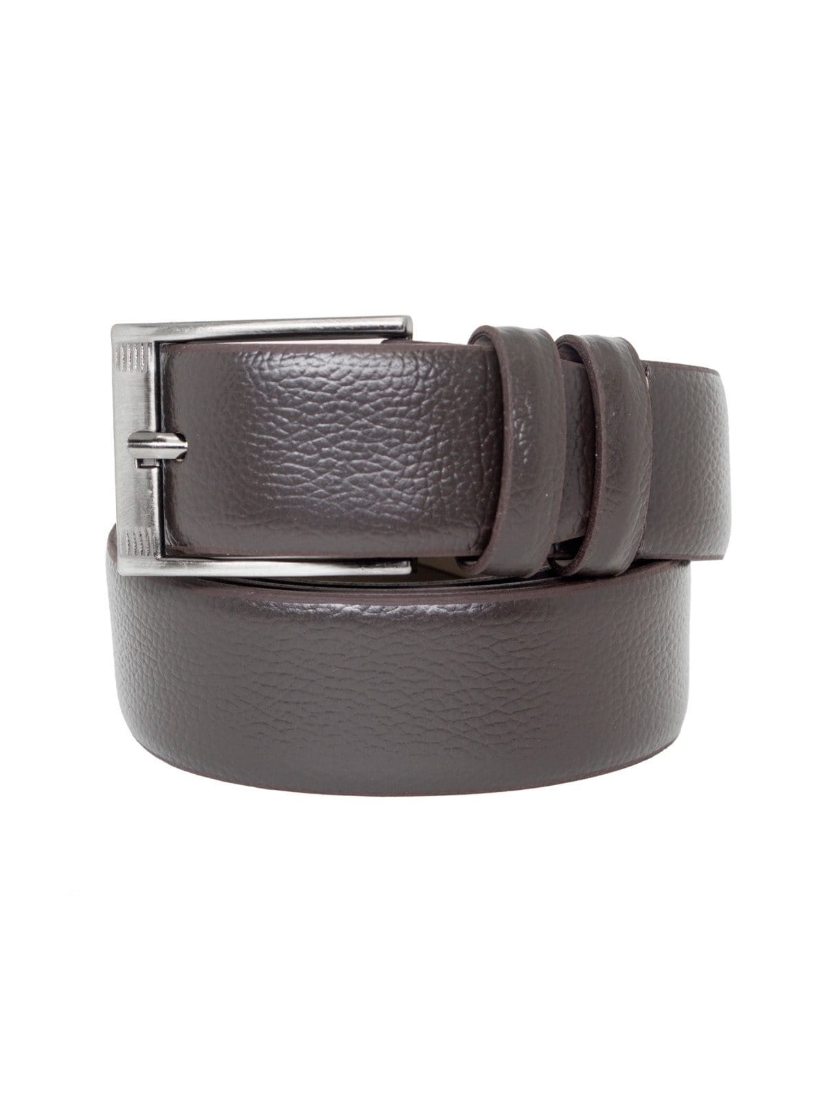 Vista 2 Cinto Masculino Fasolo Estreito Social Couro Floater Confortável Café Fivela Prata Fasolo marrom