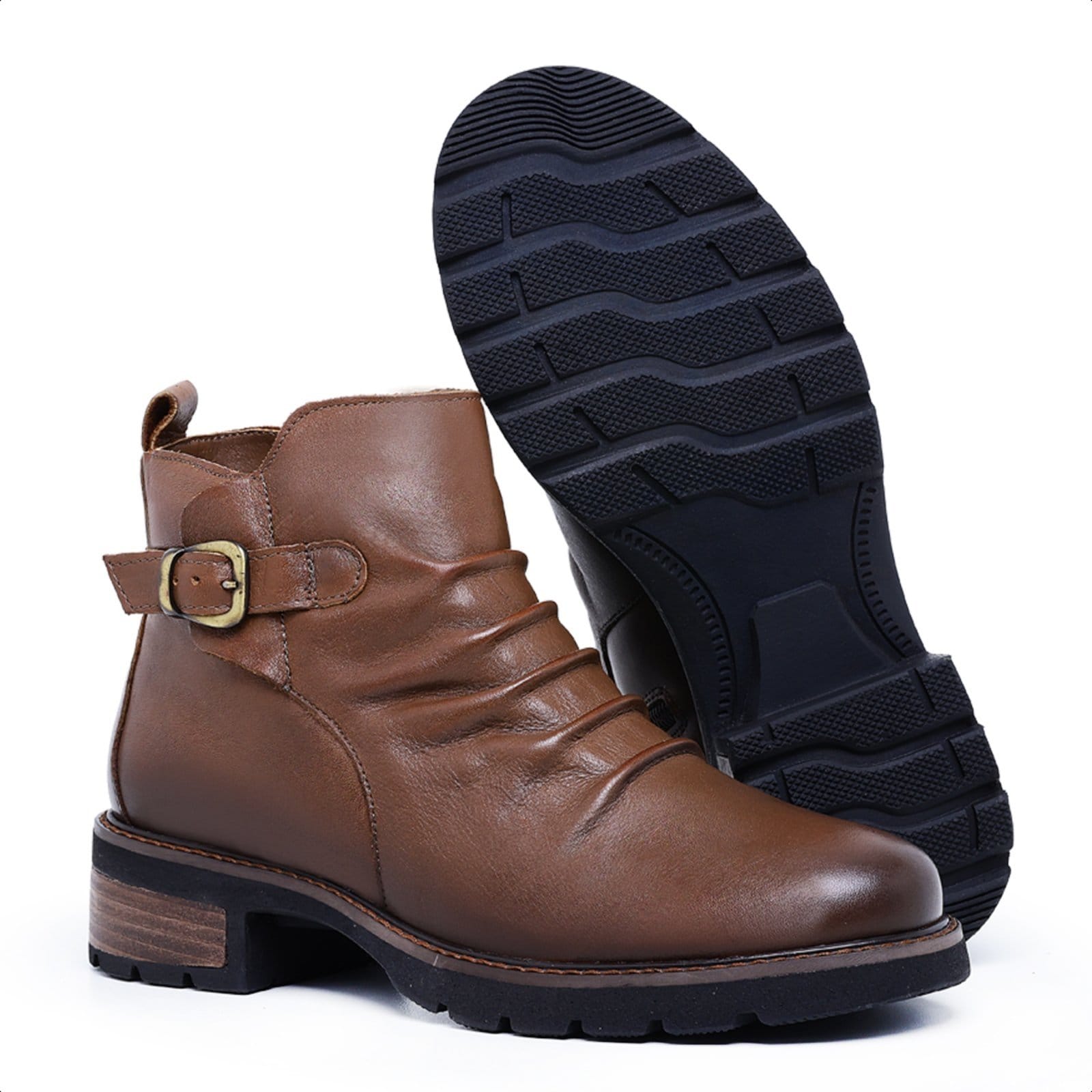 Coturno Feminino em Couro Legítimo Drapeada com Ziper Confortável Mod.0657HavanaPrada