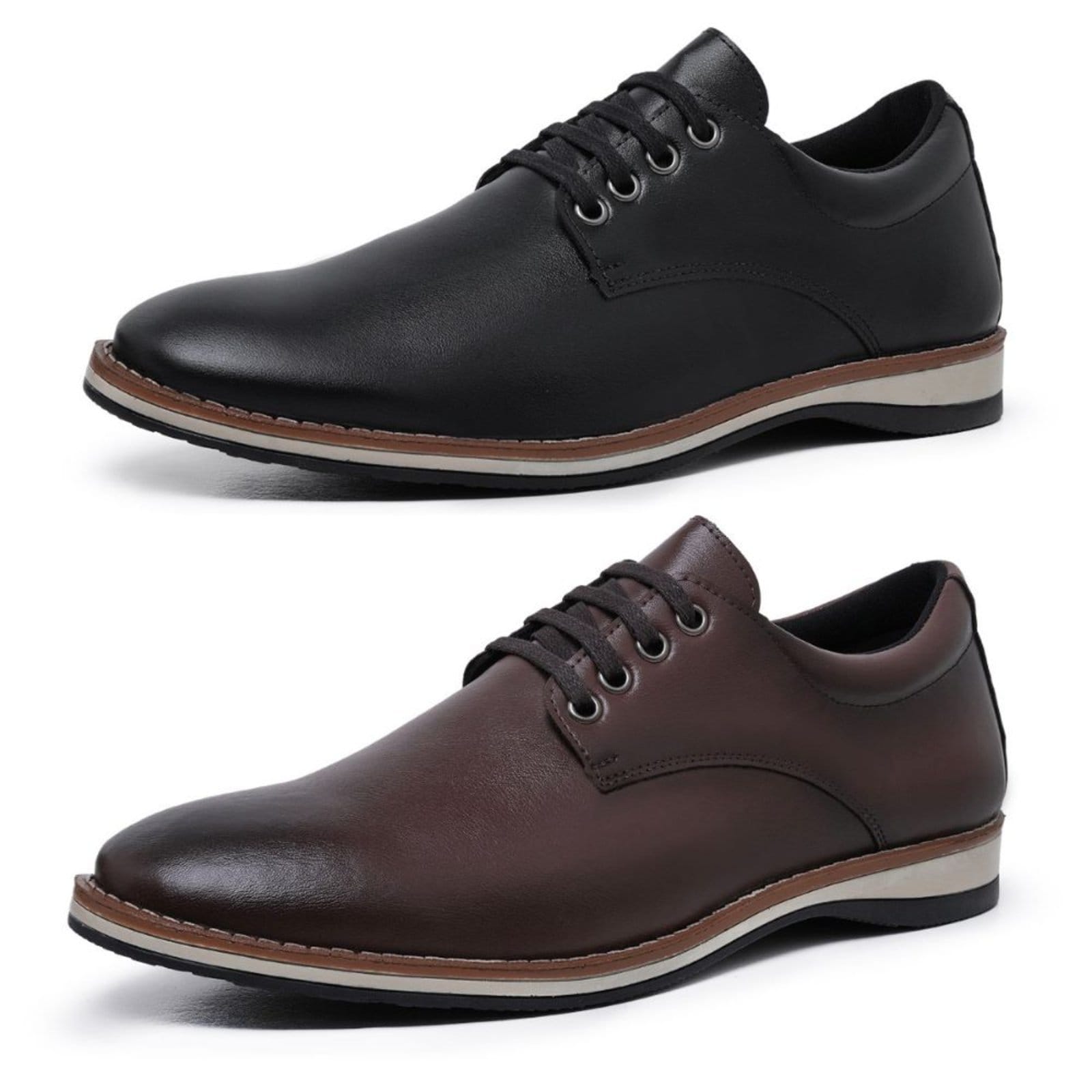 Vista principal Kit 2 Pares Sapato Derby Social Casual Masculino Elegante Confortável e Yes Basic marrom/preto