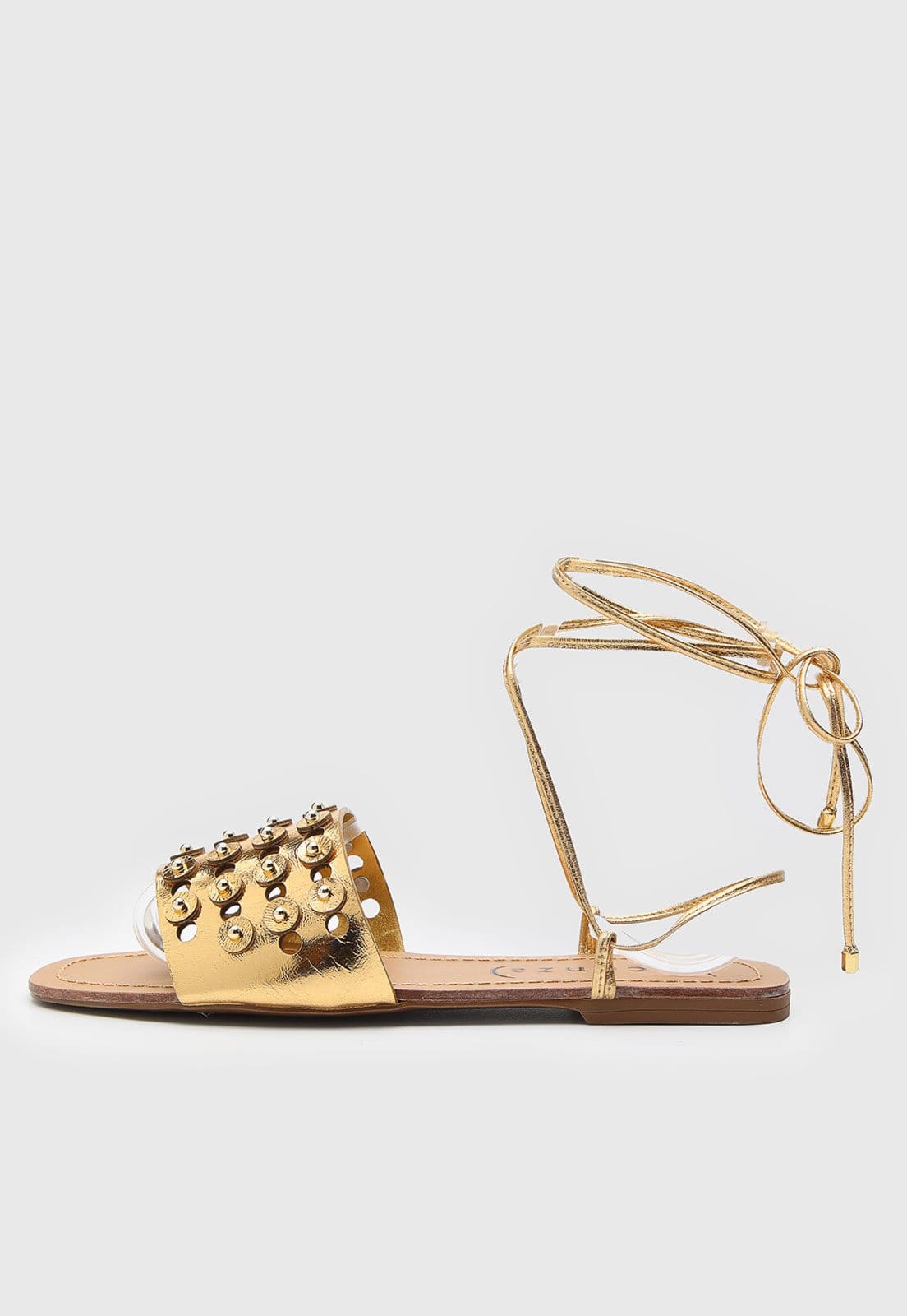 Vista principal Rasteira Feminina Vicenza Metalizada Tachas Dourada Vicenza dourado